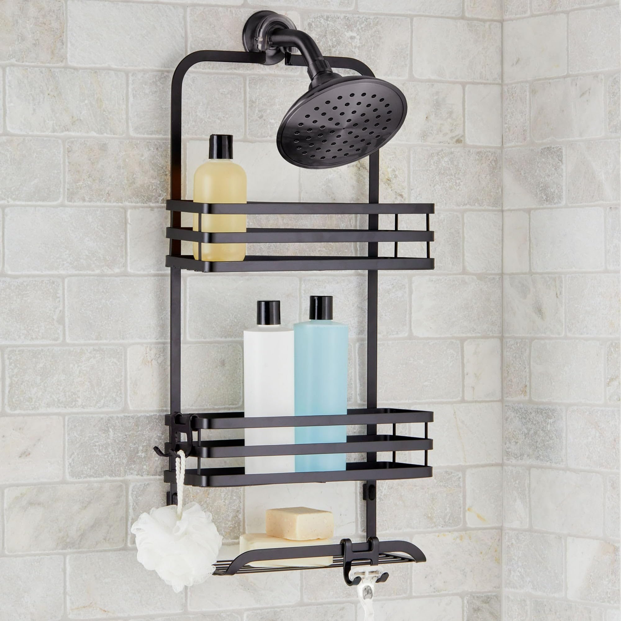 3-Tier Hanging Shower Caddy Adjustable Over the Shower Head Organizer with Anti-Swing Design Bathroom Storage Rack with Shelves