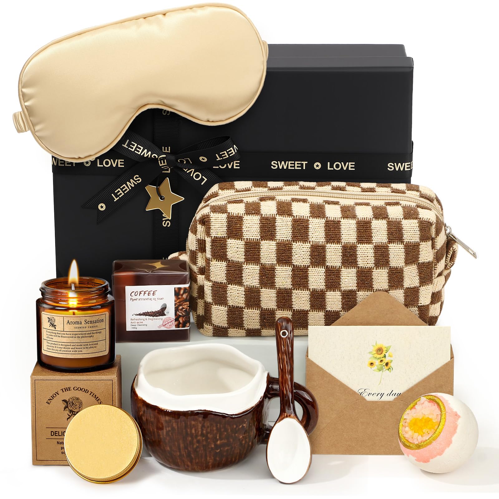 Regalo Cumpleaños para Mujer,Regalo Set de Taz, Vela Perfumada, Bomba de Baño,Jabón, Neceser, Pack de Lujo para Cumpleaños, Aniversario San Valentín Navidad para Esposa, Mujer, Mamá, Hermanas.
