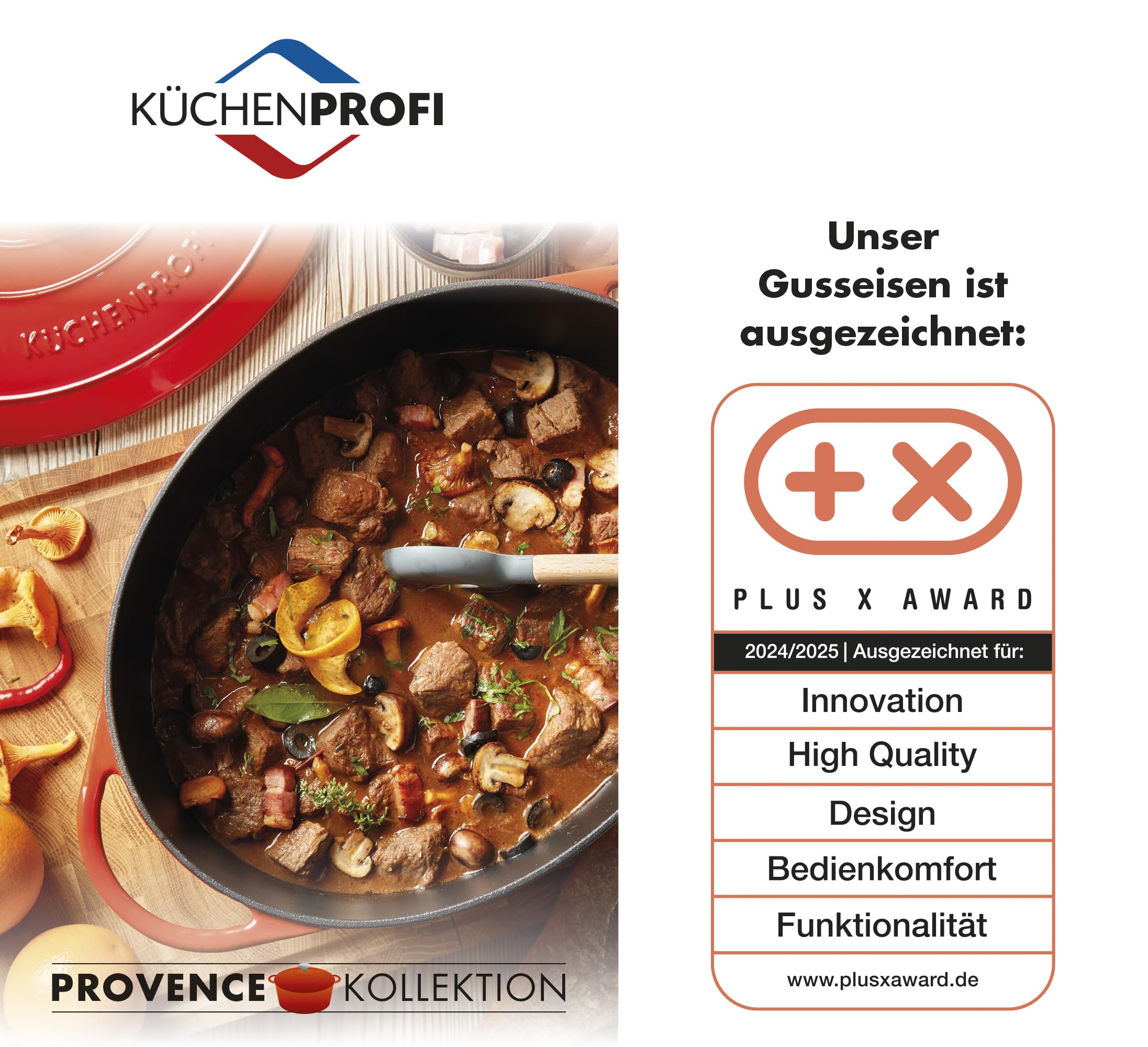 KÜCHENPROFI Gusseisen Bräter oval mit Deckel, 33 cm, emailliert, médoc | Schmortopf, für Backofen und Grillgerät, induktionsgeeignet, energieeffizient, pflegeleicht, emailliert