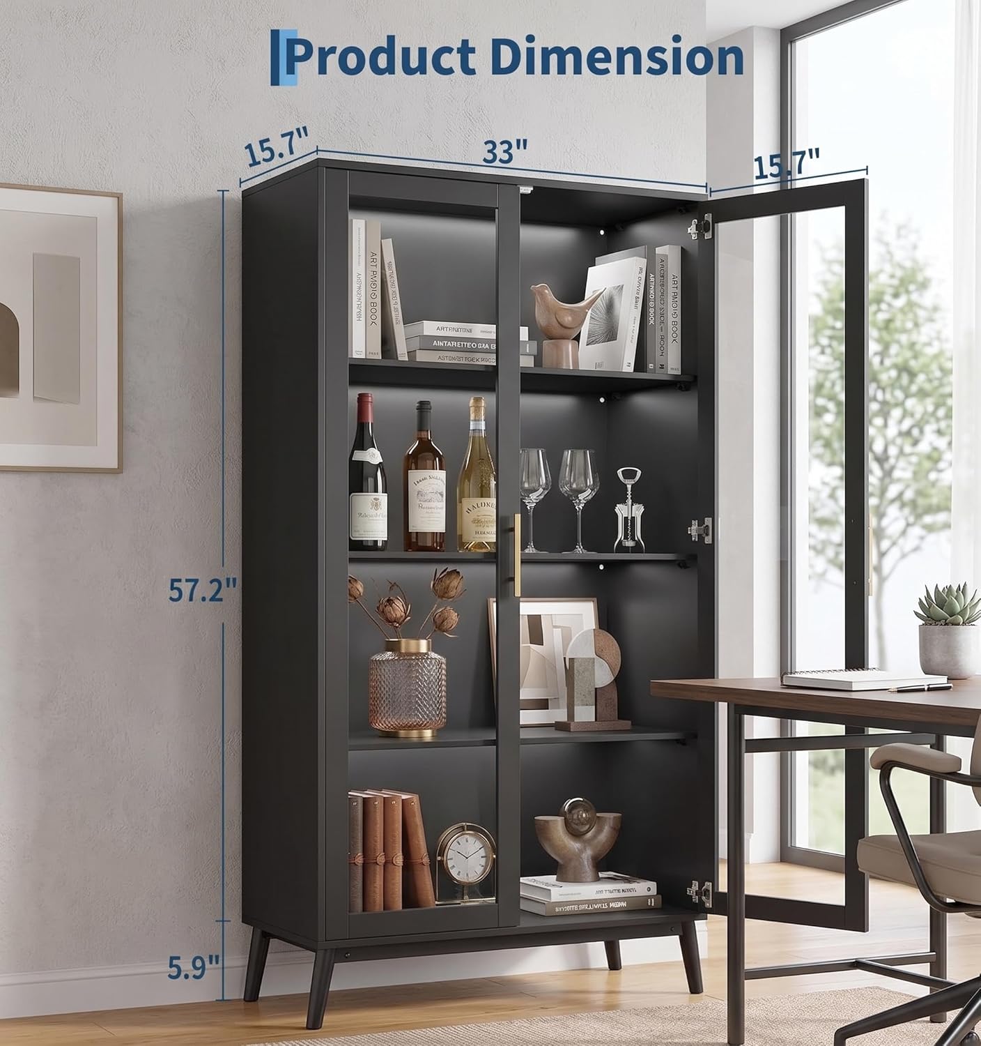 Garvee Glass Display Cabinet with RGB Lights, 4-Tier Curio Cabinets with Human Body Sensor & USB Ports for Collectibles/Toys/Books, Black Storage Case for Living Room, School, Commercial
