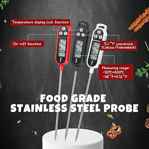 Miniatura 4 de Termómetro de alimentos impermeable con sonda larga, termómetro digital de carne para agua, líquido, vela y cocina, lectura instantánea para cocina,