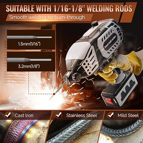 Miniatura 5 de Máquina de soldadura portátil de mano de 110 V, máquina soldadora eléctrica de 20-120 A con inversor IGBT 5 ajuste de corriente variable, funciona