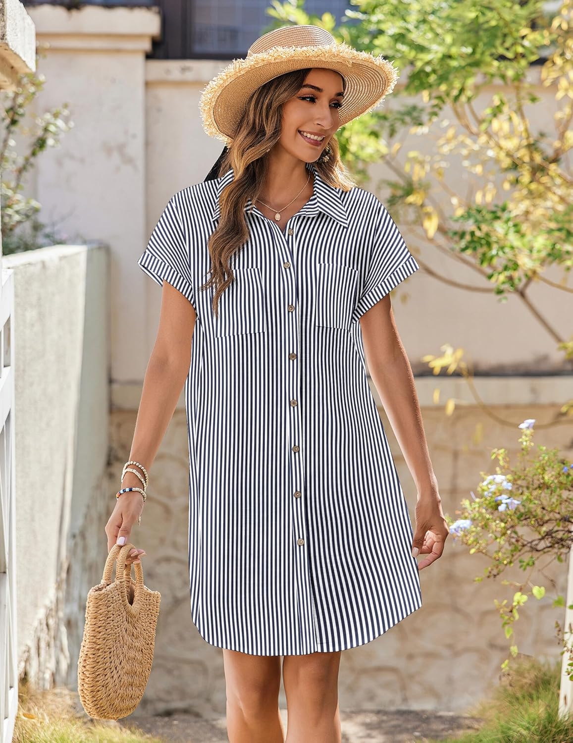 Zeagoo Summer Dresses for Women 2025 Cotton Button Down Short Sleeve Tshirt Dresses Casual Mini Beach Dress - Image 4
