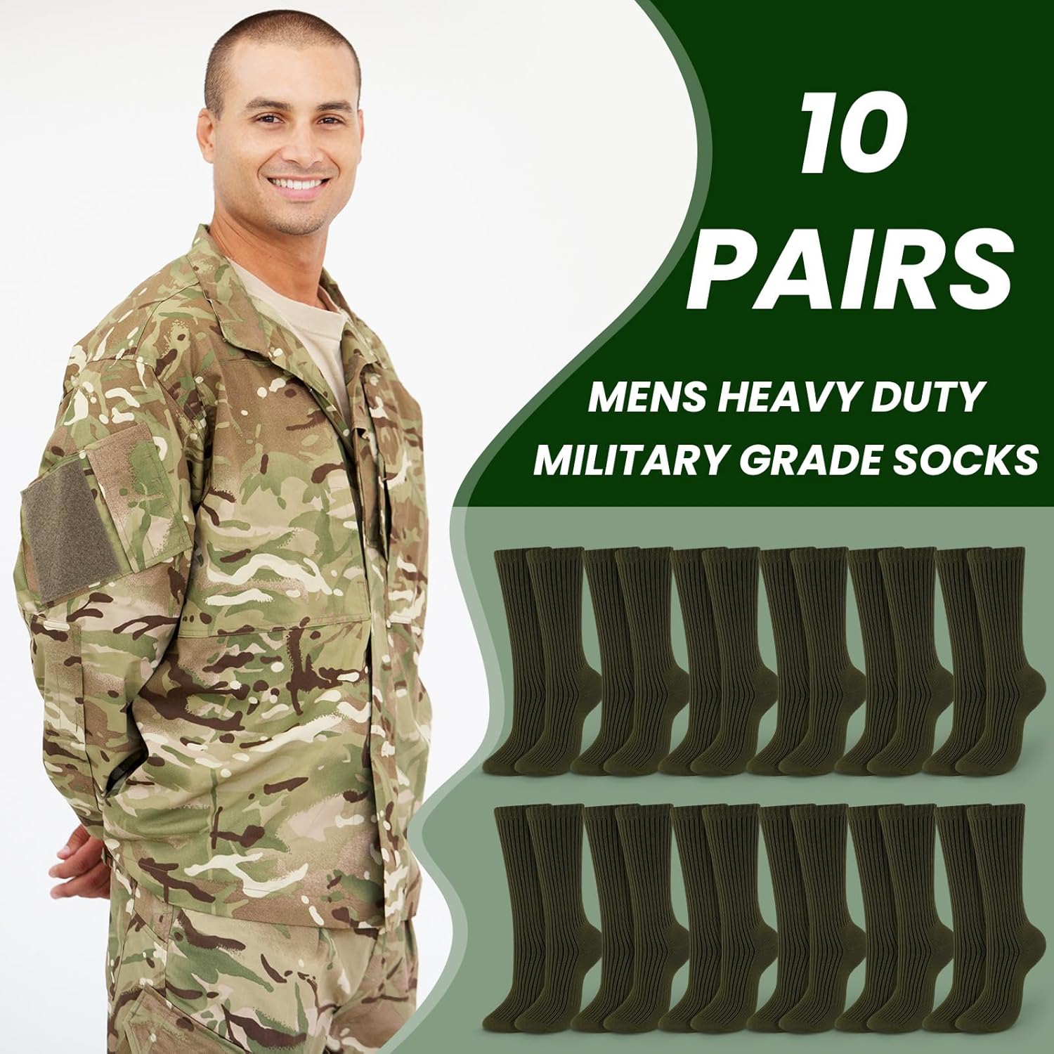Hercicy 10 Pairs Military Socks for Men Us Army Cotton Crew Boot Socks Veterans Day Gifts for Trekking Hiking Hunting