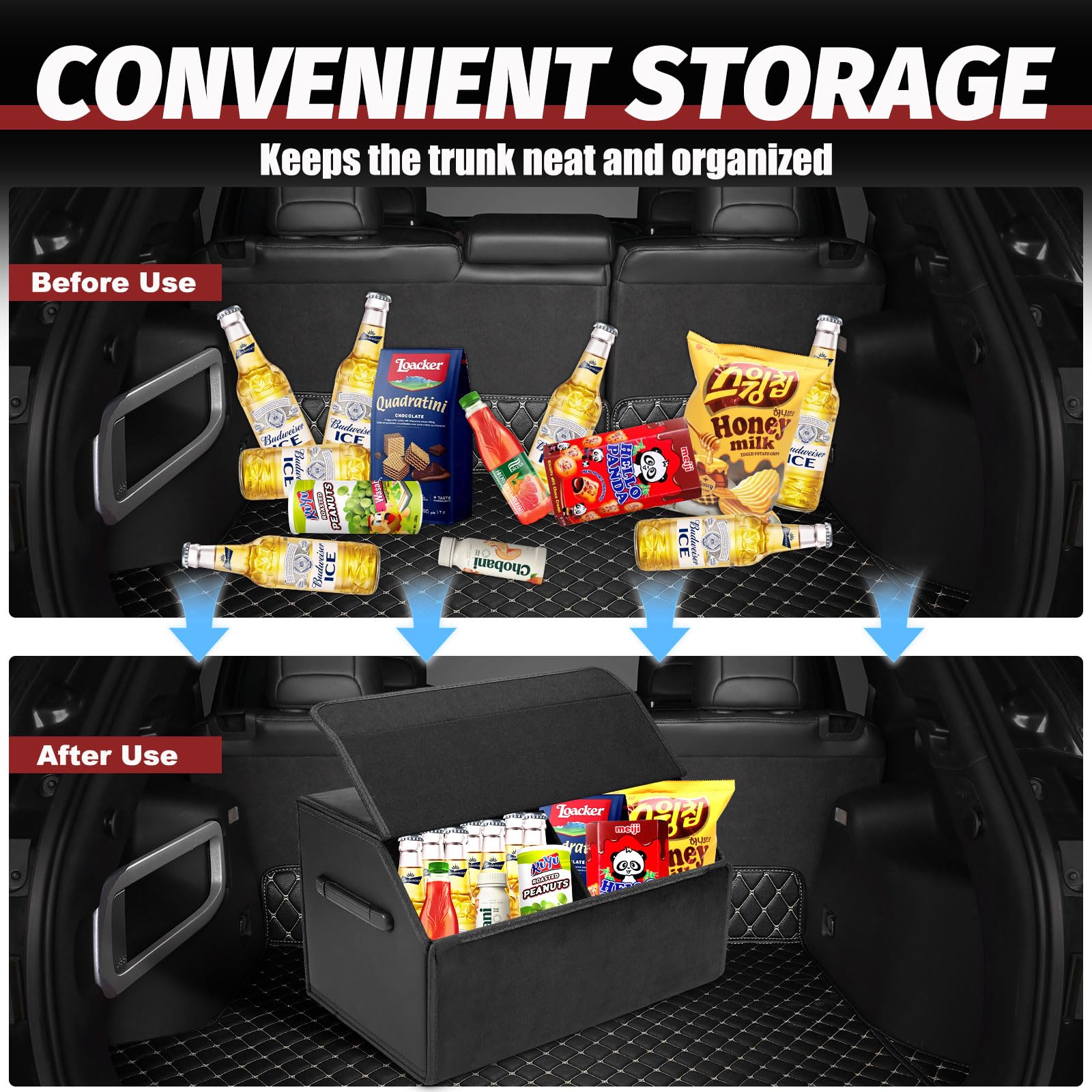 Contenitore per Bagagliaio Auto, Borsa Porta Attrezzi Veicoli, Borsa del Bagagliaio, Organizer per Auto Pieghevole, Organizer da Campeggio Impermeabile con Coperchio, in pelle