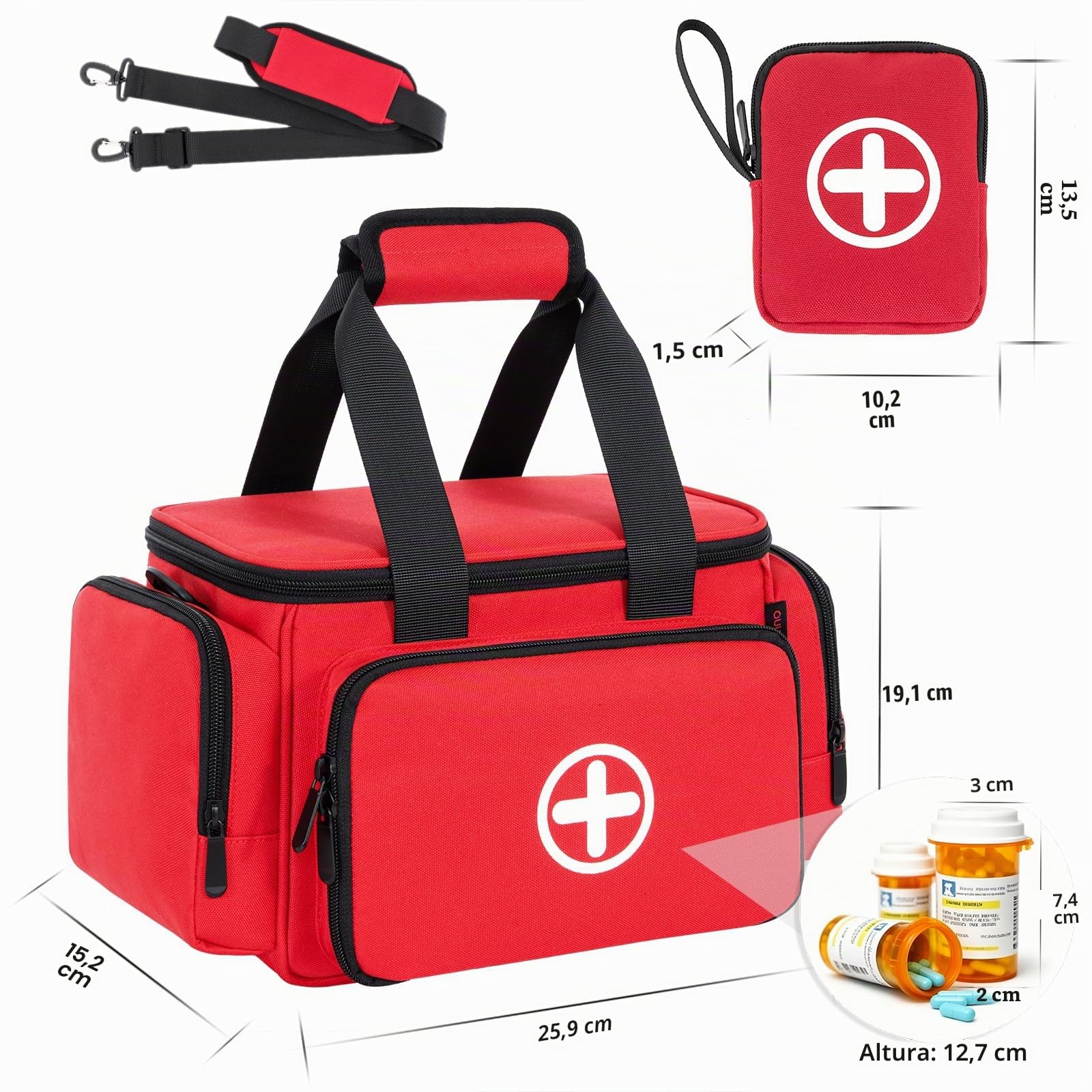 Bolsa de primeros auxilios vacía, profesional, grande, para enfermeras, médico de familia, hogar, viaje o emergencia, rojo