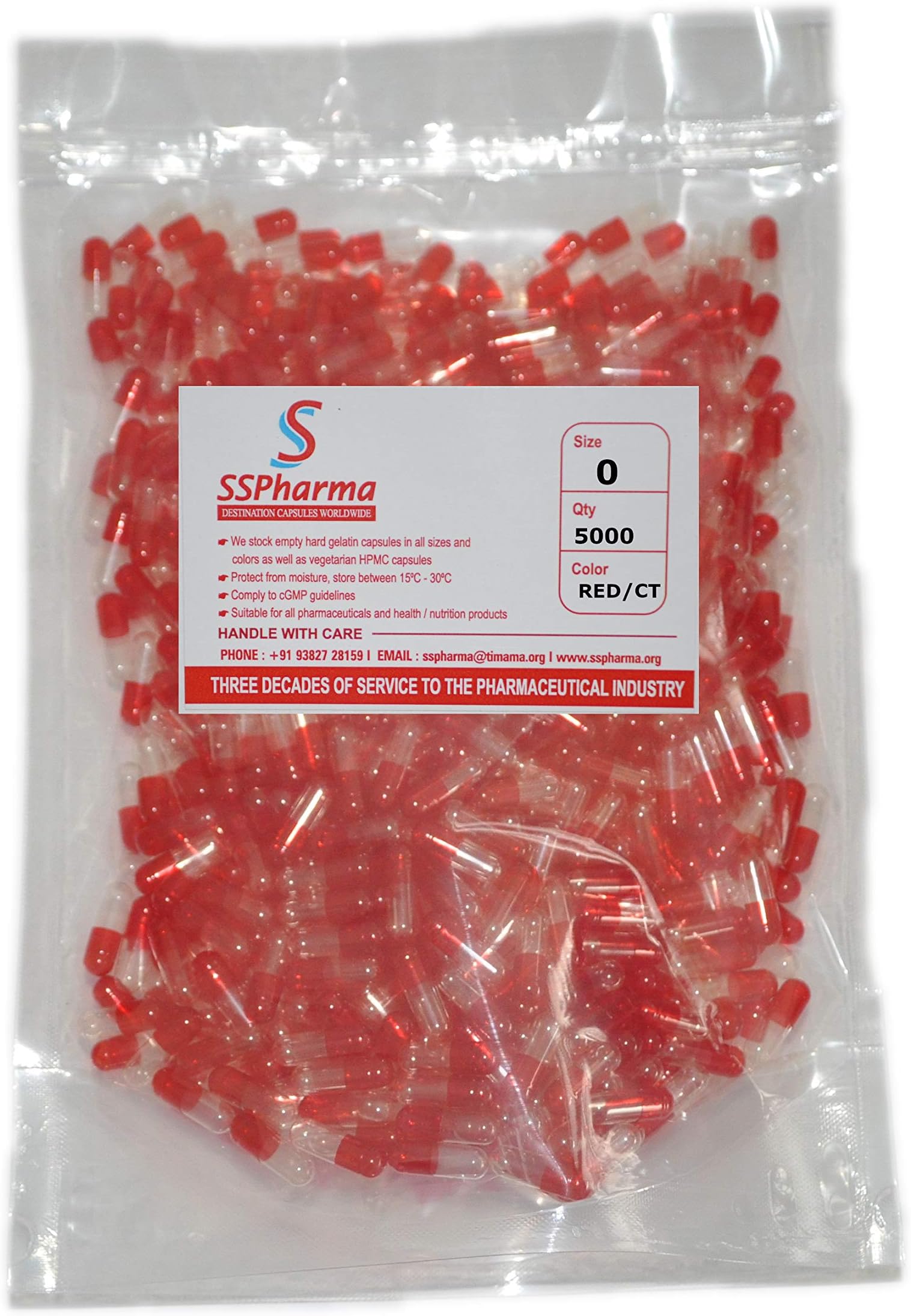 SS Pharma - Empty Hard Gelatin Capsules Size 0 Red/CT - 5000 Capsules - DIY Powder Filling