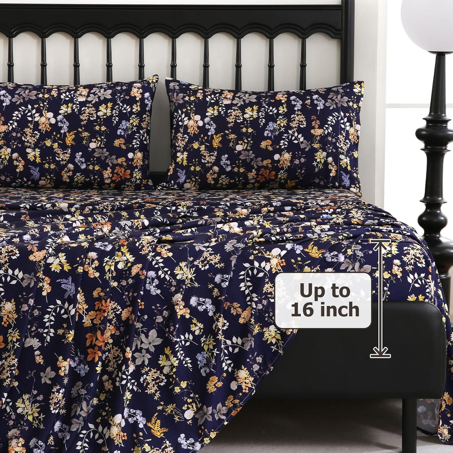 CozySmile 4 Pieces Queen Sheet Set Floral, Boho Sheets Soft Microfiber Deep Pocket, Floral Sheets (Queen, Tranquil Night Bloom)