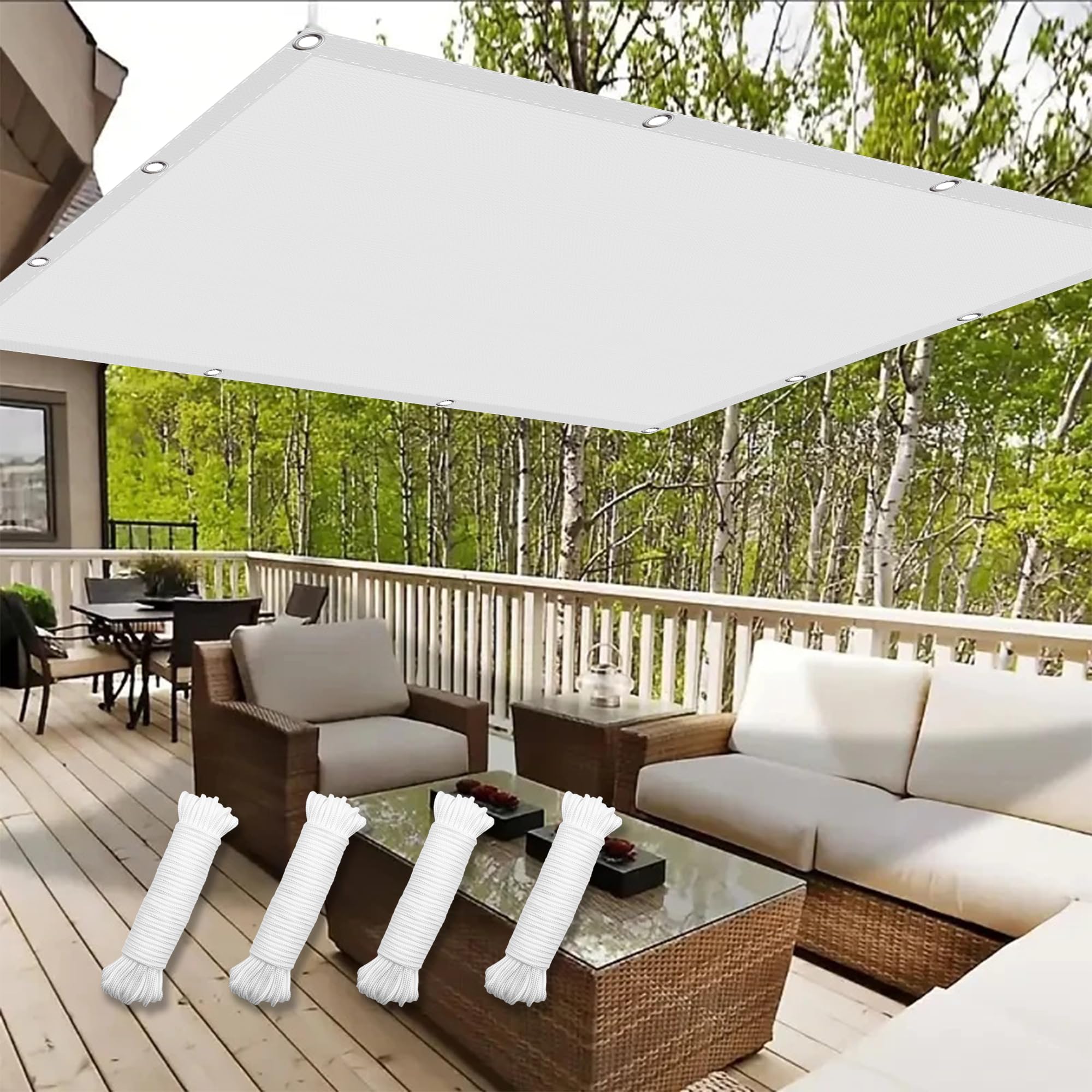 GJZQDKX Waterproof Sun Shade Sail 2x9m - 100% Water-Repellent, 98% UV Resistant Canopy with Ties & Grommets for Balcony, Camping, Patio, Pergola - White Outdoor Protection