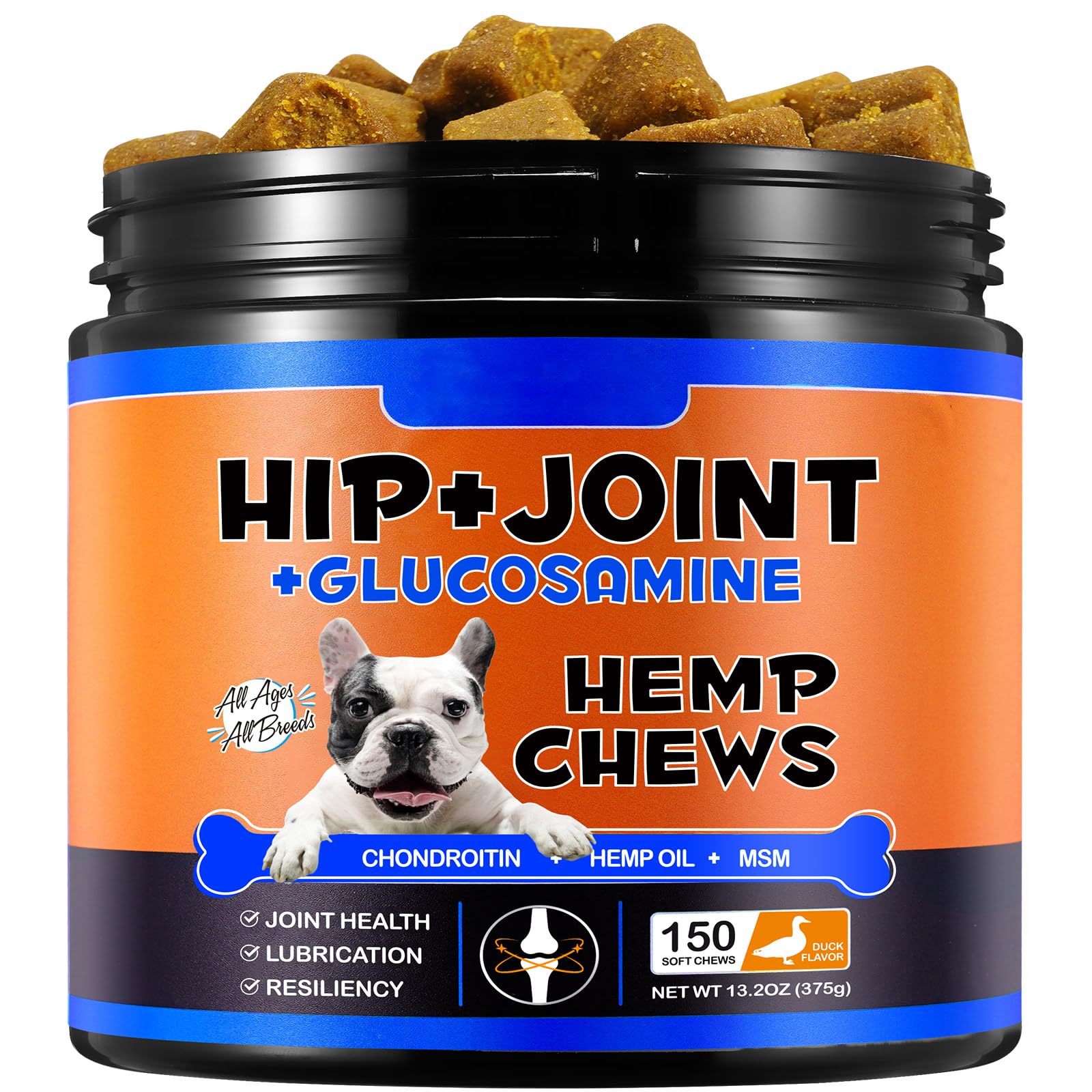 Glucosamine pour chiens, supplément pour hanches et articulations (150 comprimés) – Soins des articulations à mâcher avec sulfate de chondroïtine, MSM – Soulagement de la douleur arthritique, mobilité