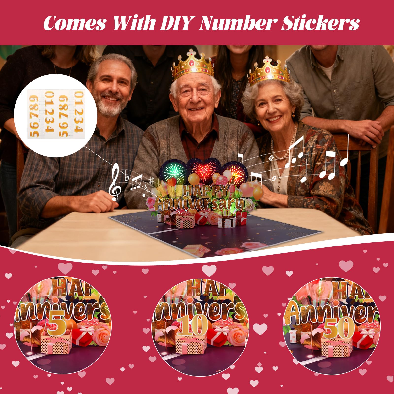 Yinqing Cat Anniversary Card, Lights And Music Valentines Day Cards For Her Him, 3D