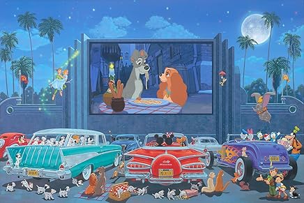 Lady et le Clochard : "A Night at the Movies" de la marque Manny Hernandez – Hand-signed Premiere Édition limitée de 50 – à motif giclée sur toile – Neuf 30 x 45 avec COA – Licence et Publié par Disney fine art