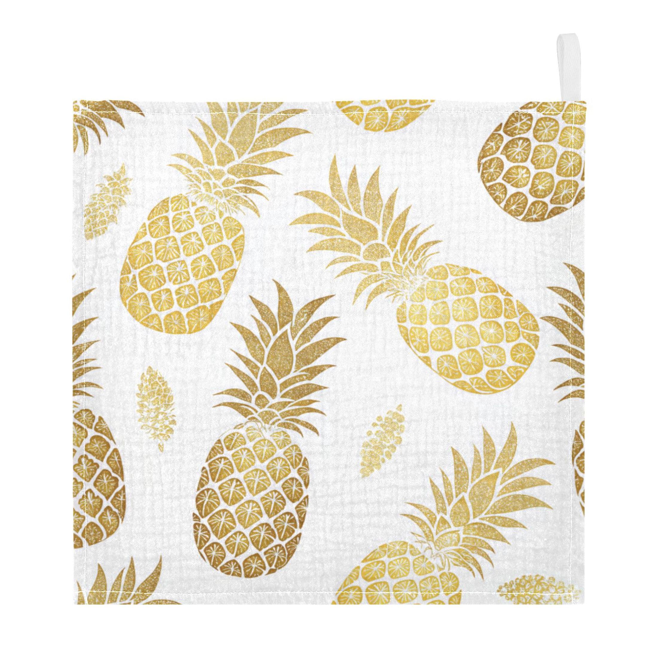 Fuauuyl Shinny Pineapple Baby Muslin Washcloths Cotton Absorbent Soft Burp Cloths for Newborns Infants Toddlers, Reusable Face Towels for Sensitive Skin, 3 Pack, 12x12 in