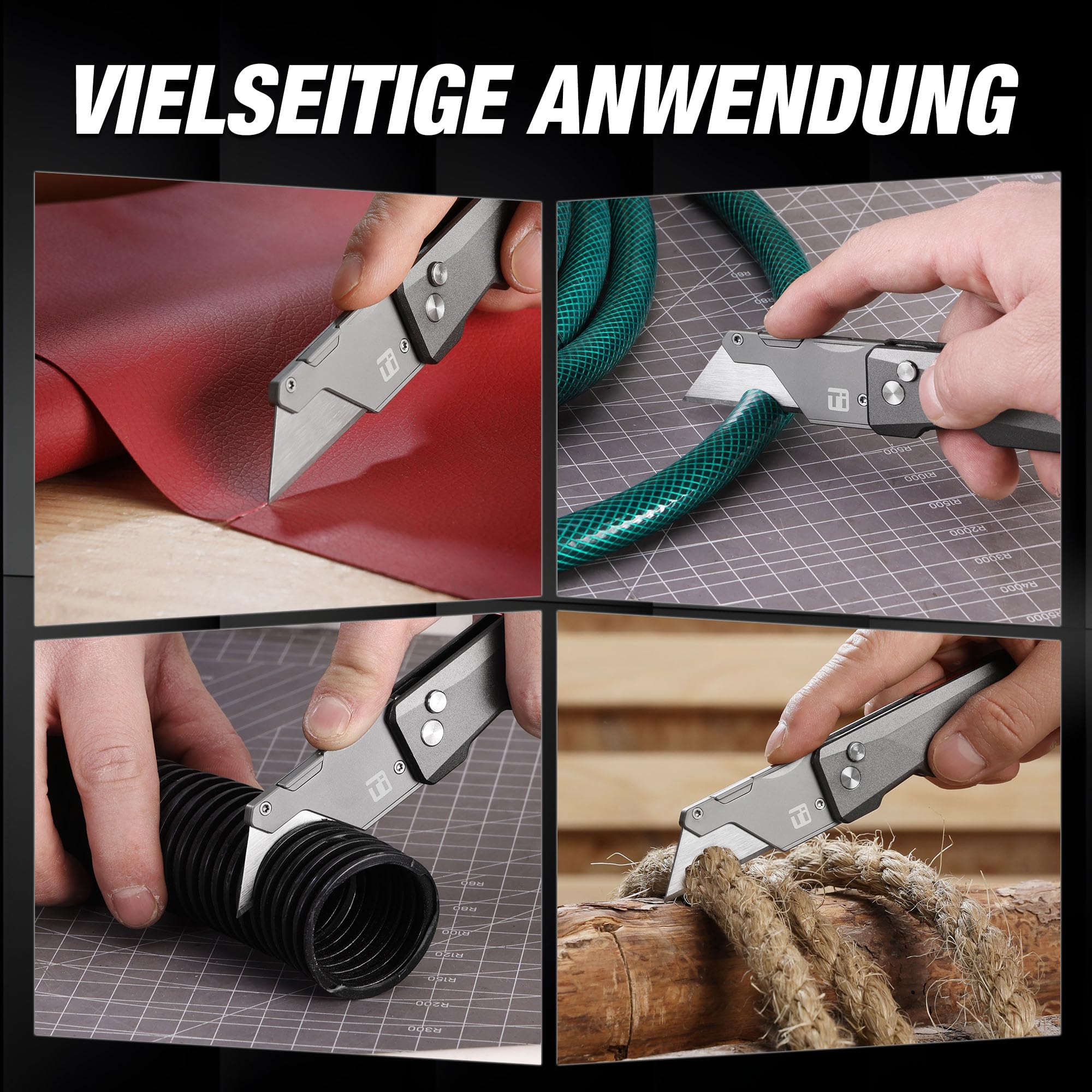 FLISSA Klappmesser Teppichmesser, Titan CNC-gefrästes Universalmesser, Cuttermesser mit Schnellwechselklinge, Ideale Geschenke für Männer und Frauen, mit extra 10 Klingen