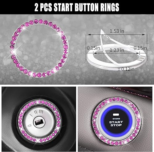 Miniatura 70 de CAR PASS Juego de 11 fundas para volante de color rojo brillante para mujer, cojín de cinturón de seguridad con diamantes de imitación brillantes