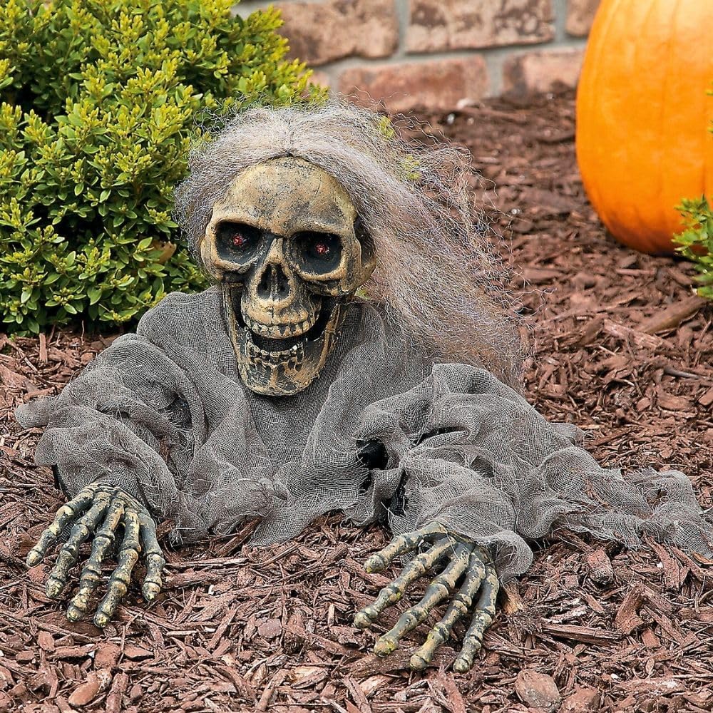 Fun Express 12" x 38" Try Me Light-Up Skeleton Grave Breaker Halloween Decoration, Spooky Outdoor Decor, Creepy Skeleton Prop for Haunted Houses