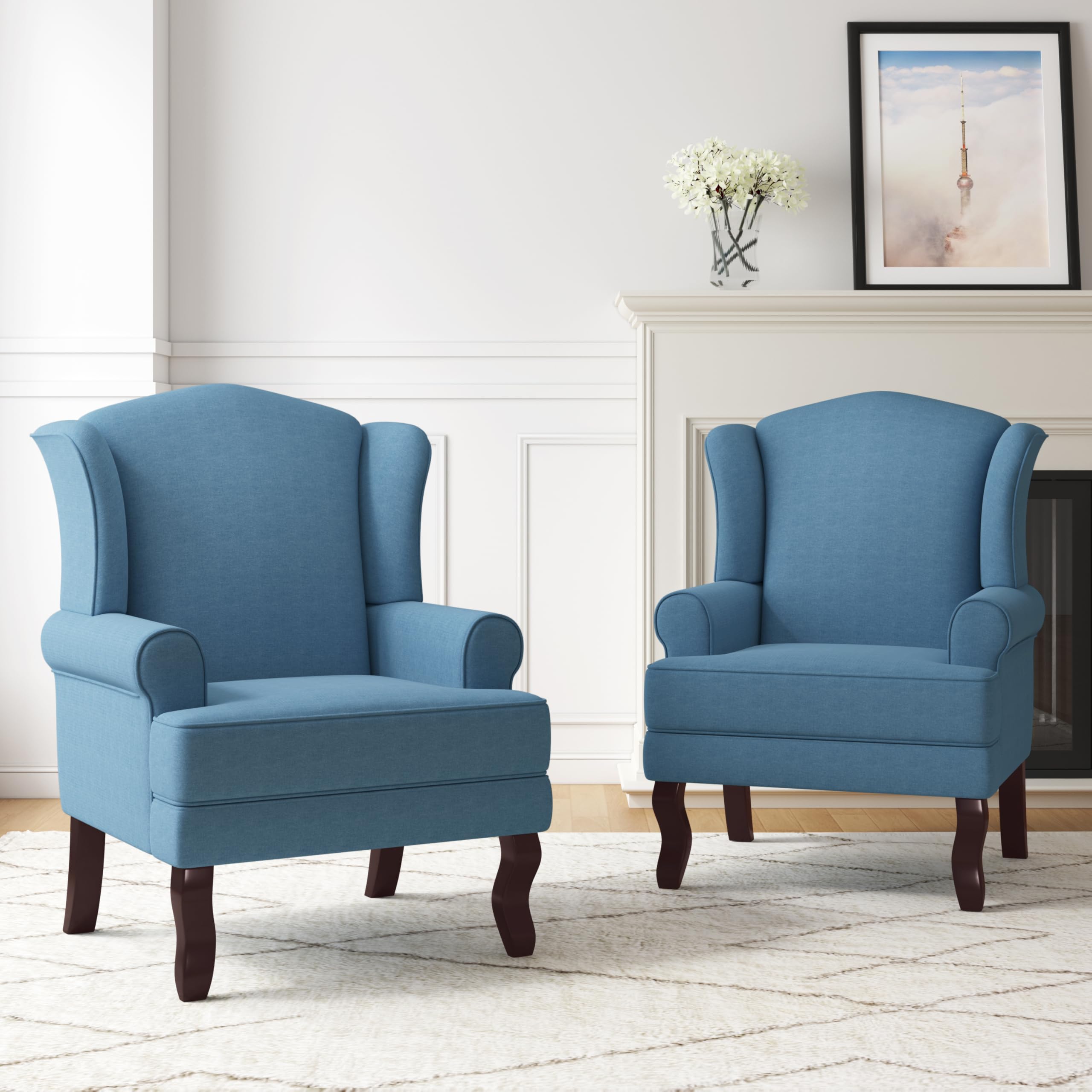 UIXE High Back Accent Chairs Set of 2, Traditional Arm