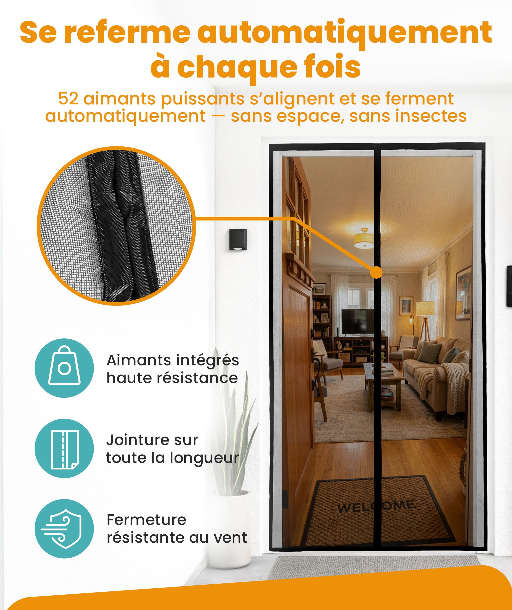 Moustiquaire Fenetre Magnétique 120x220cm Anti-Insectes Mosquito Net