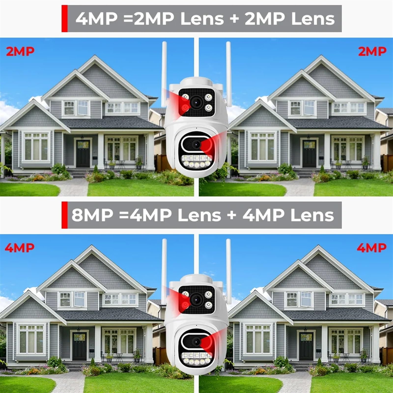 Kamera bezpieczeństwa, Kamera Wi-Fi 8 MP PTZ 4K Zewnętrzny podwójny ekran Automatyczne śledzenie Noktowizor 4 Ochrona bezpieczeństwa IP Audio P2P(4MP NO SD Card)