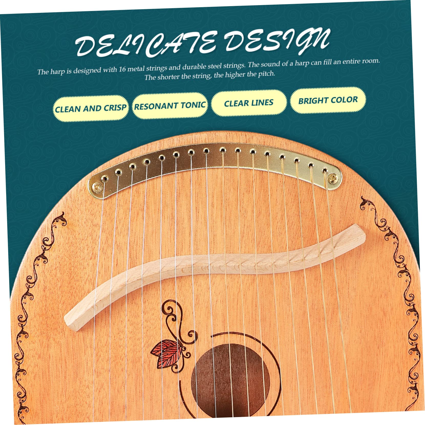 Toyvian Arpa Lira in Legno a 16 Corde Corde Arrotondate Per Presa Confortevole, Strumento Musicale Artigianale Dal Suono Meraviglioso, Come Regalo e Per Appassionati Di Musica