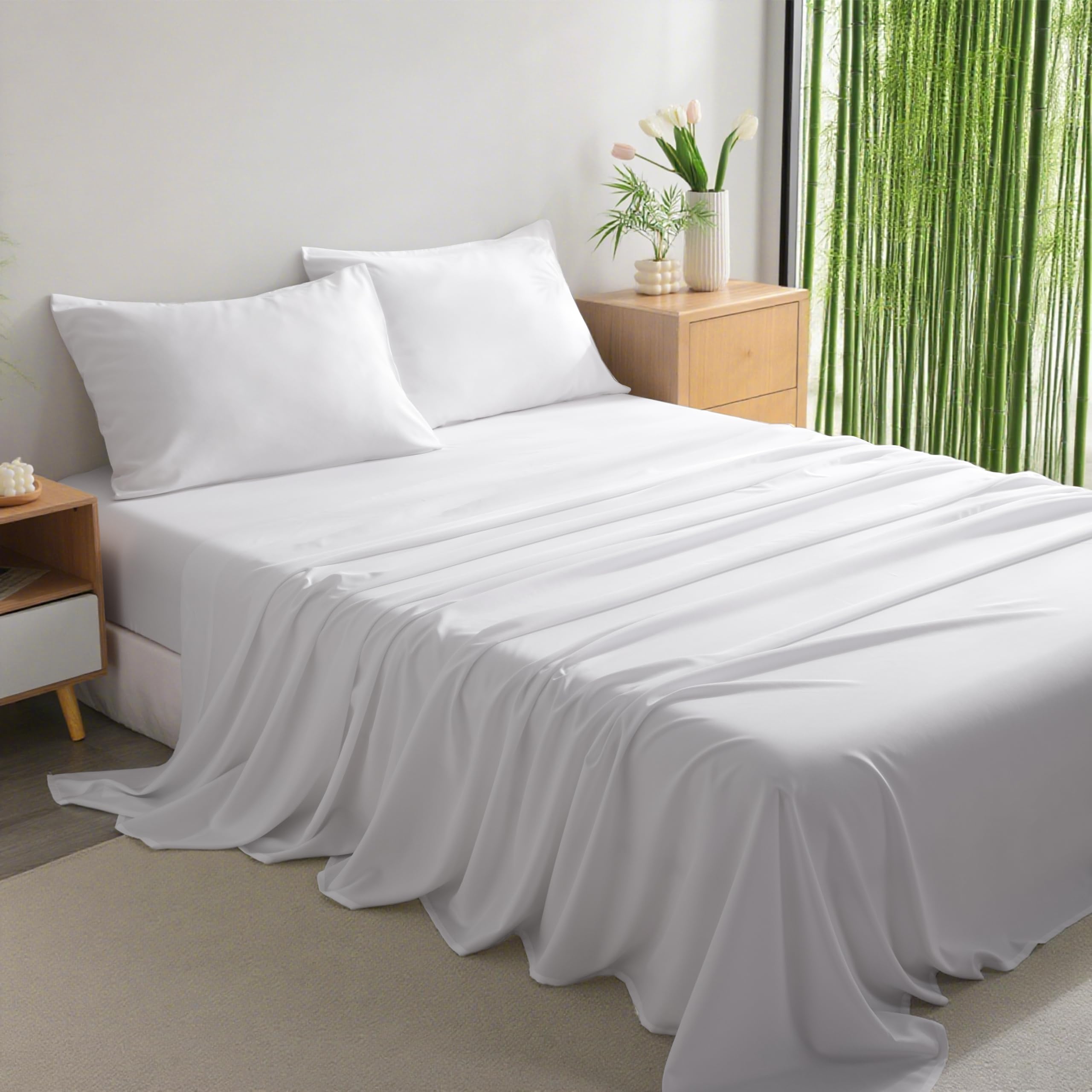 3 Pieces Sheet Set Bed Sheets for Twin Size Bed Rayon Derived from Bamboo Cooling and Breathable Bedding