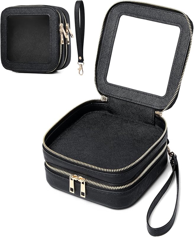 Necessaire transparente LOFOWN preta com 2 compartimentos e alça removível