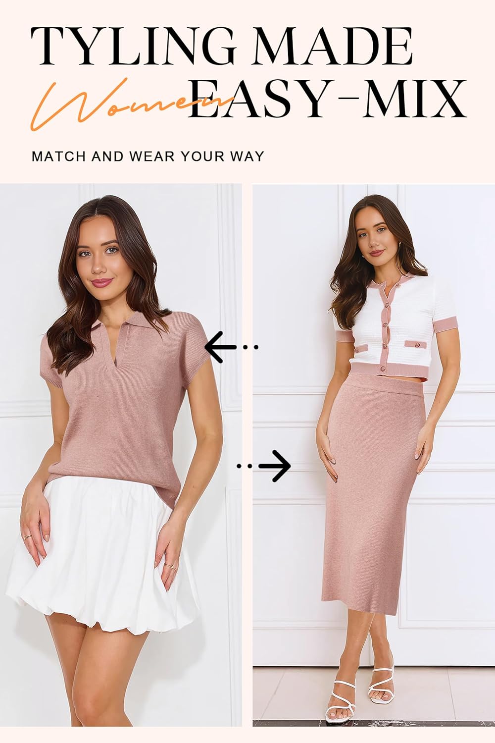 Arach&Cloz Women's Soft 2 Piece Sets Summer Polo Shirt and Midi Skirt Sweaters Outfits 2025 - Image 6