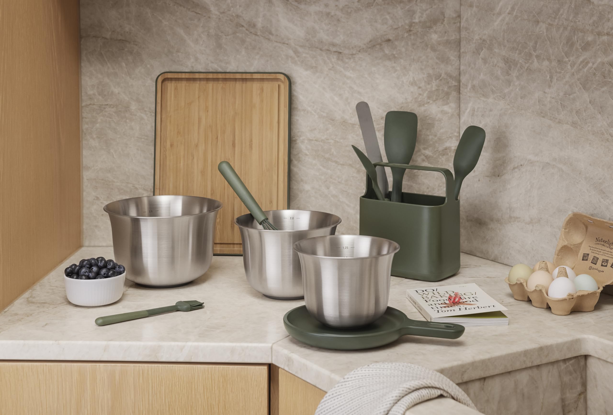 EVA SOLO | Green Tools Rührschüsselset 3-teilig | Set mit DREI stapelbaren Rührschüsseln mit rundem Boden und hohen Seiten | Brushed Steel