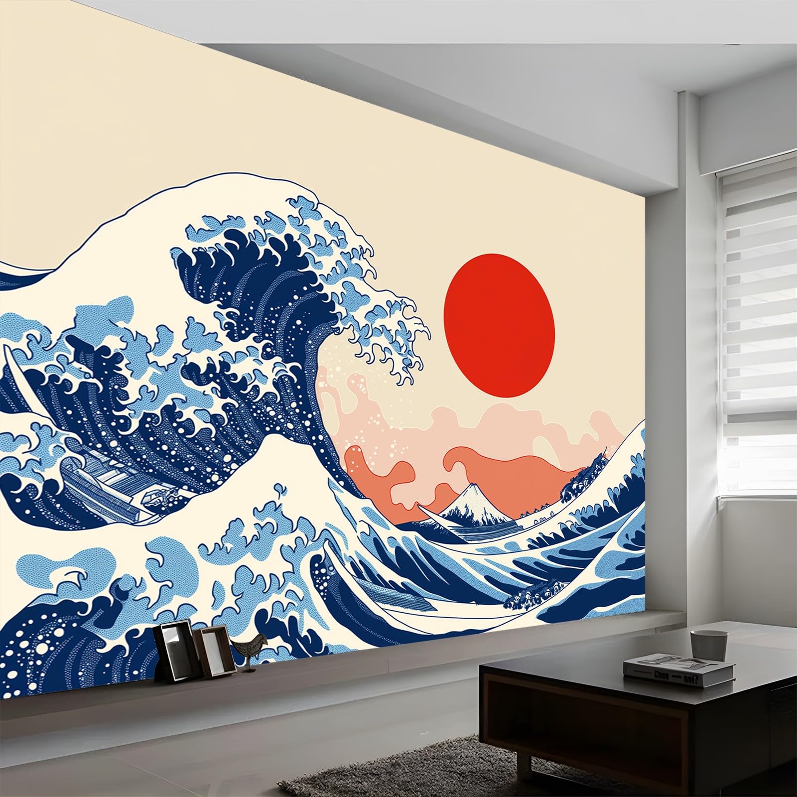 3D Wall Mural Abstract Art Waves Sun Print Photo Wallpaper, Colored Non-Woven Wall Mural, Decoration Poster Picture Design Modern Mural 300 x 210 cm (WxH) for livingroom Kids Bedroom