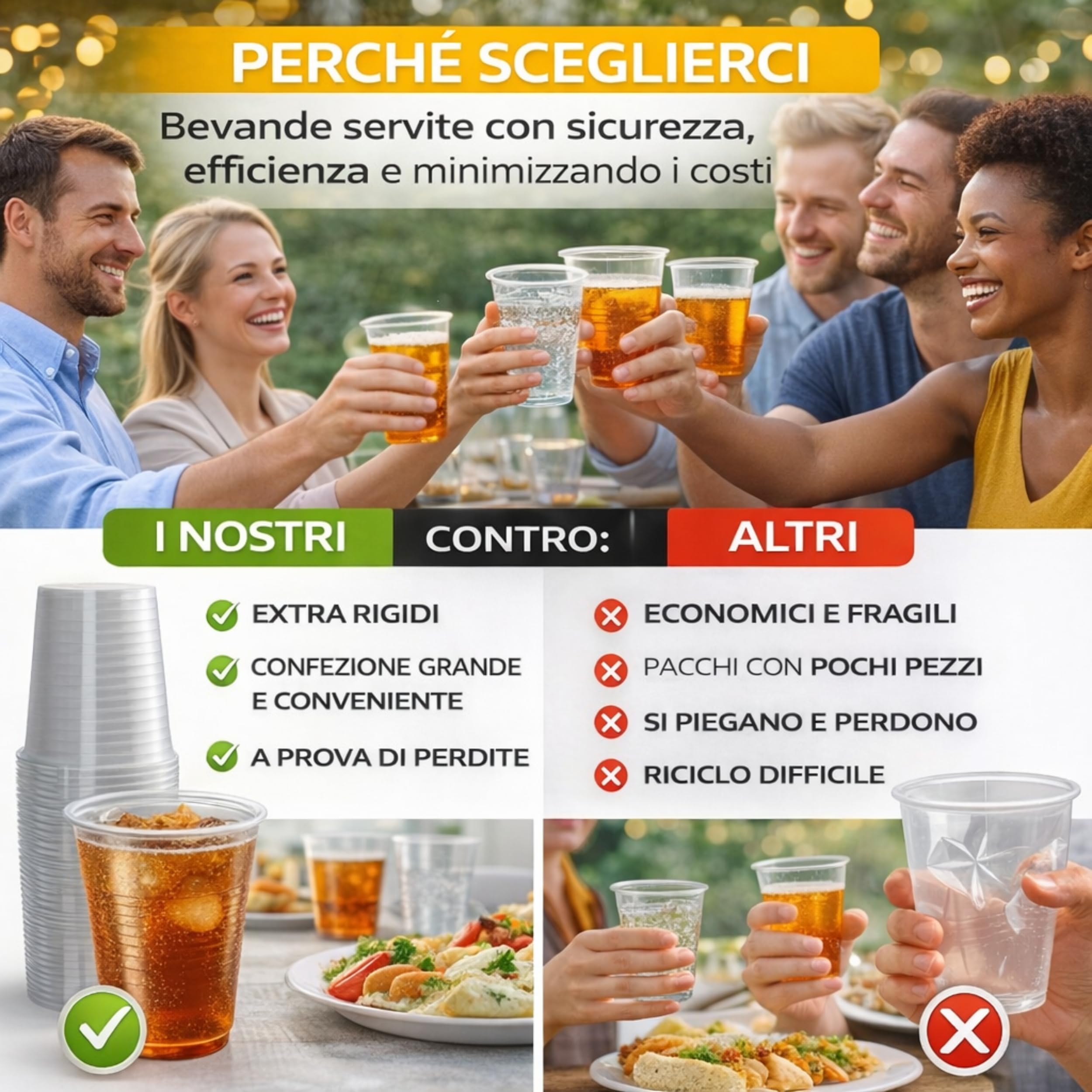 1000 Bicchieri Trasparenti 166 ml RICICLABILI - Extra Resistenti, a Prova di Perdite - Per Bevande Calde e Tiepide, Acqua, Cocktail, Bibite - Ideali per Eventi, Feste, Catering e Ufficio