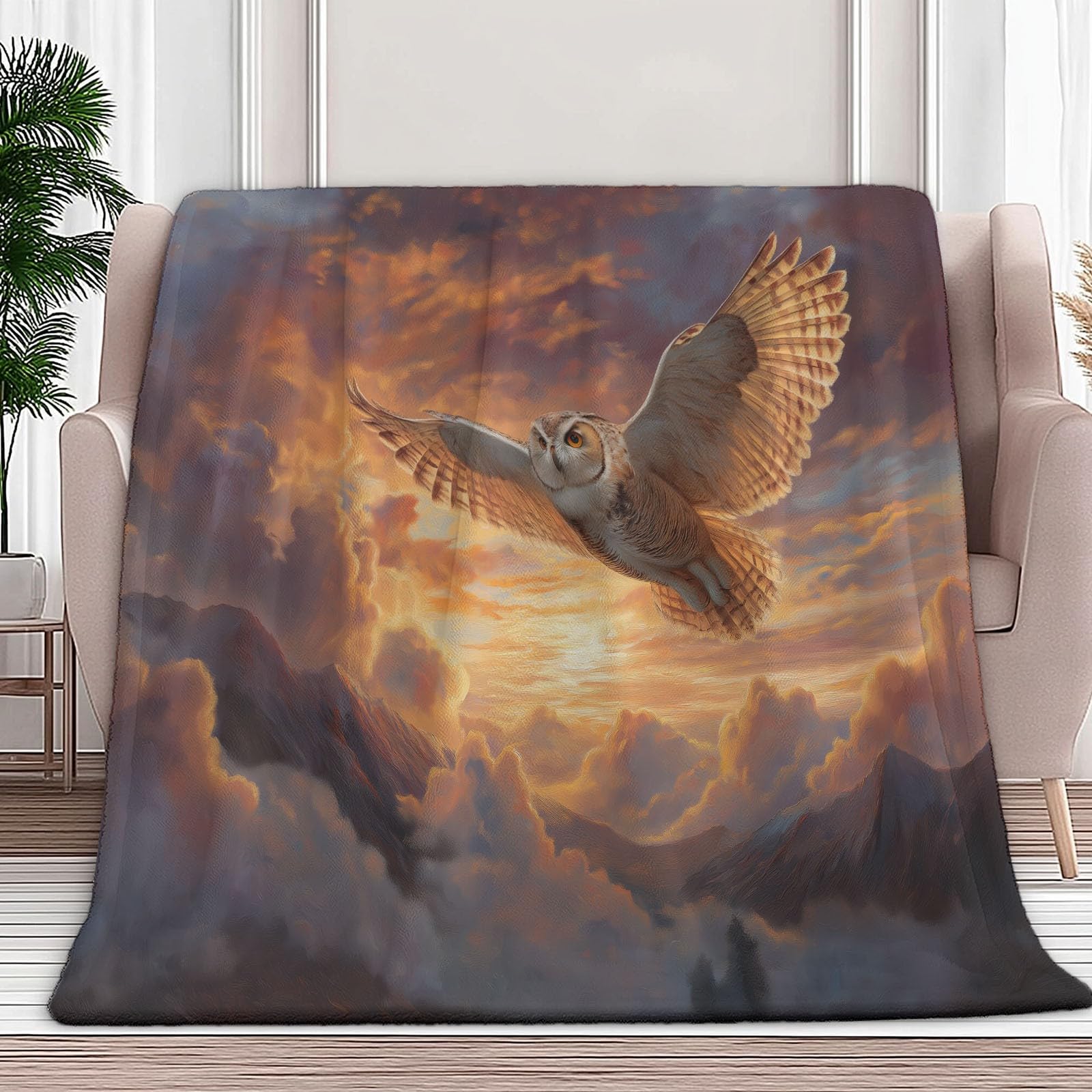 Couverture de lit flanelle chouette 130x150 pour eliminer les frissons nocturnes