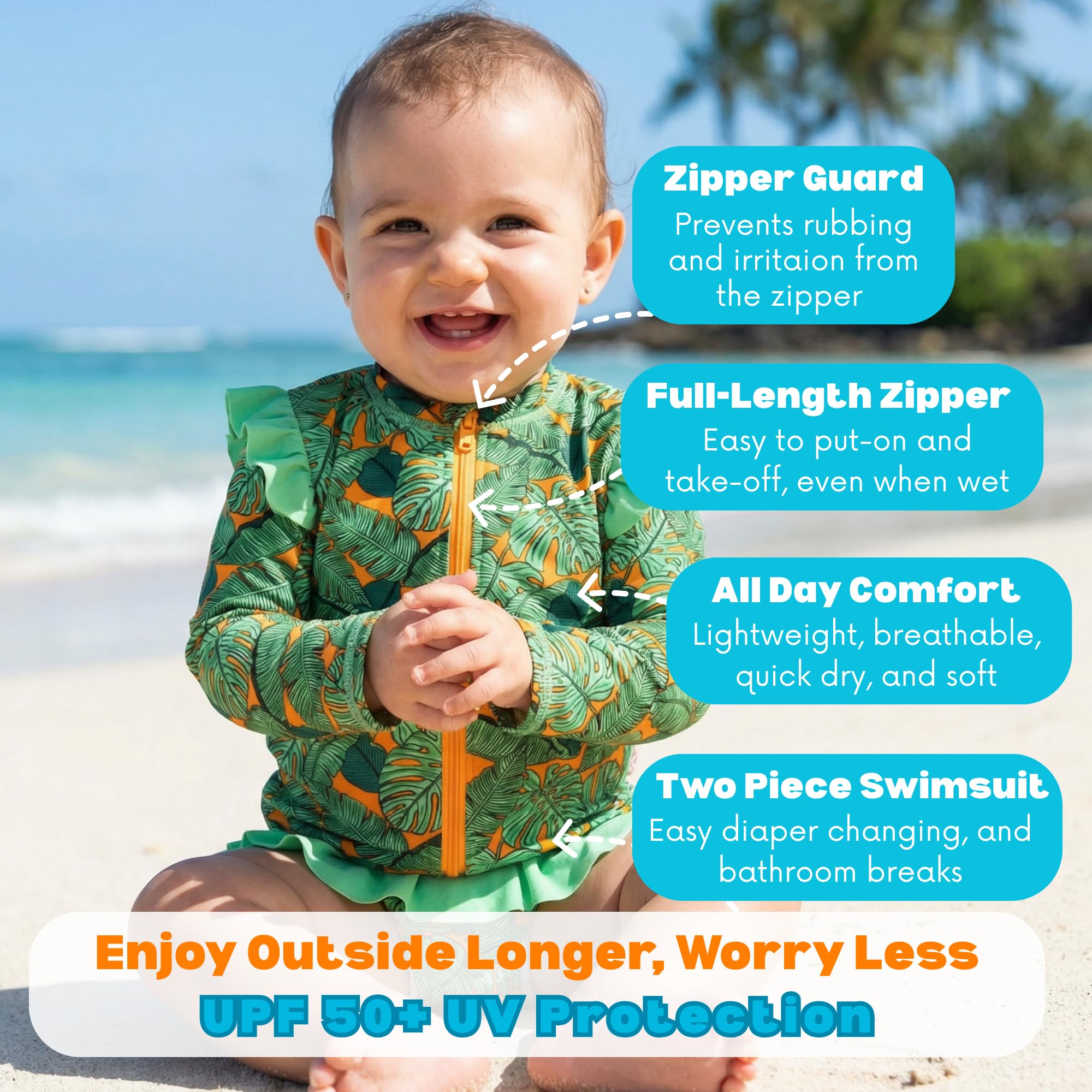 SwimZip Zweiteiler UV Kids Langer Arm - Flower Power - Traje de baño, Color