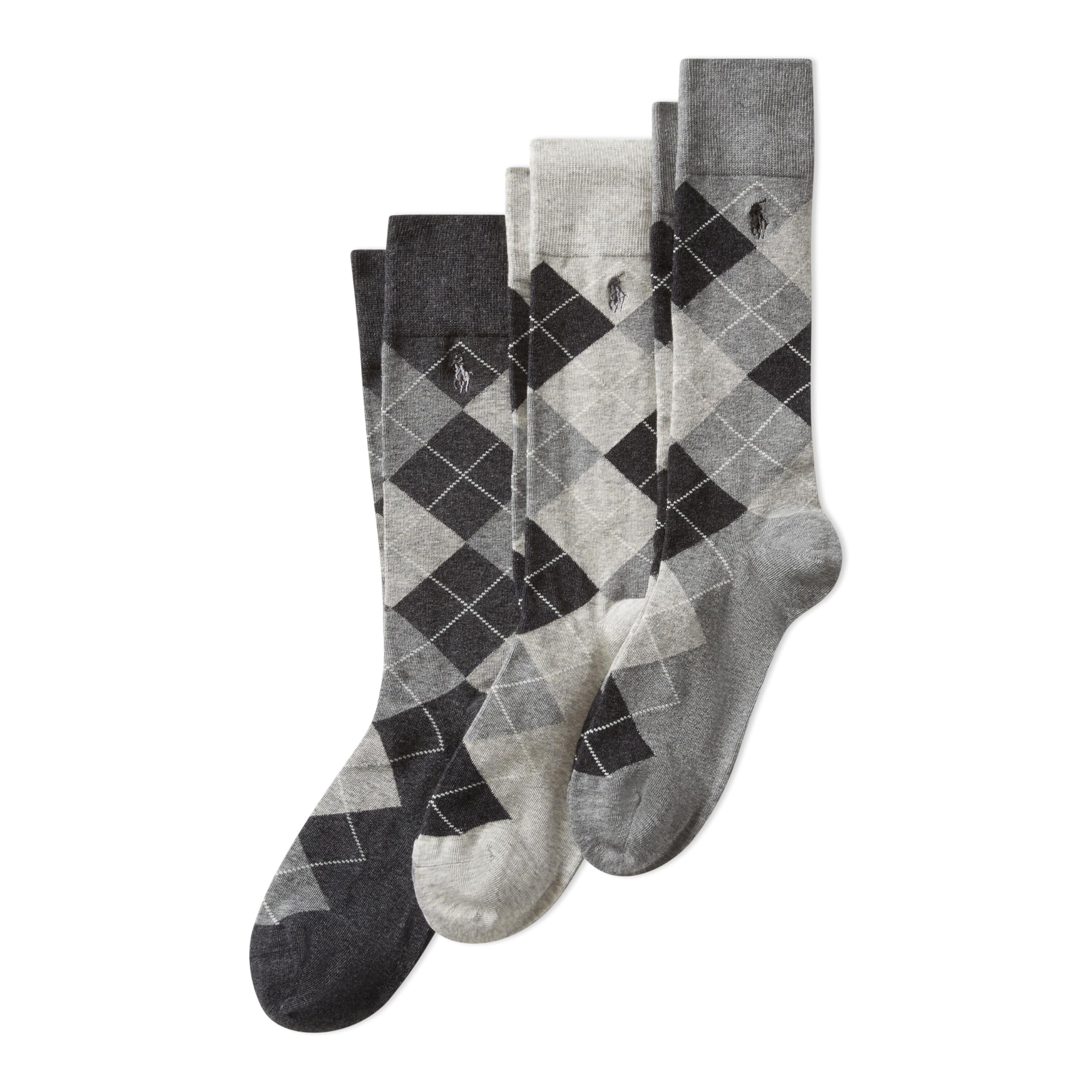 Men's Argyle & Dots Pattern Dress Crew Socks, 3 Pairs