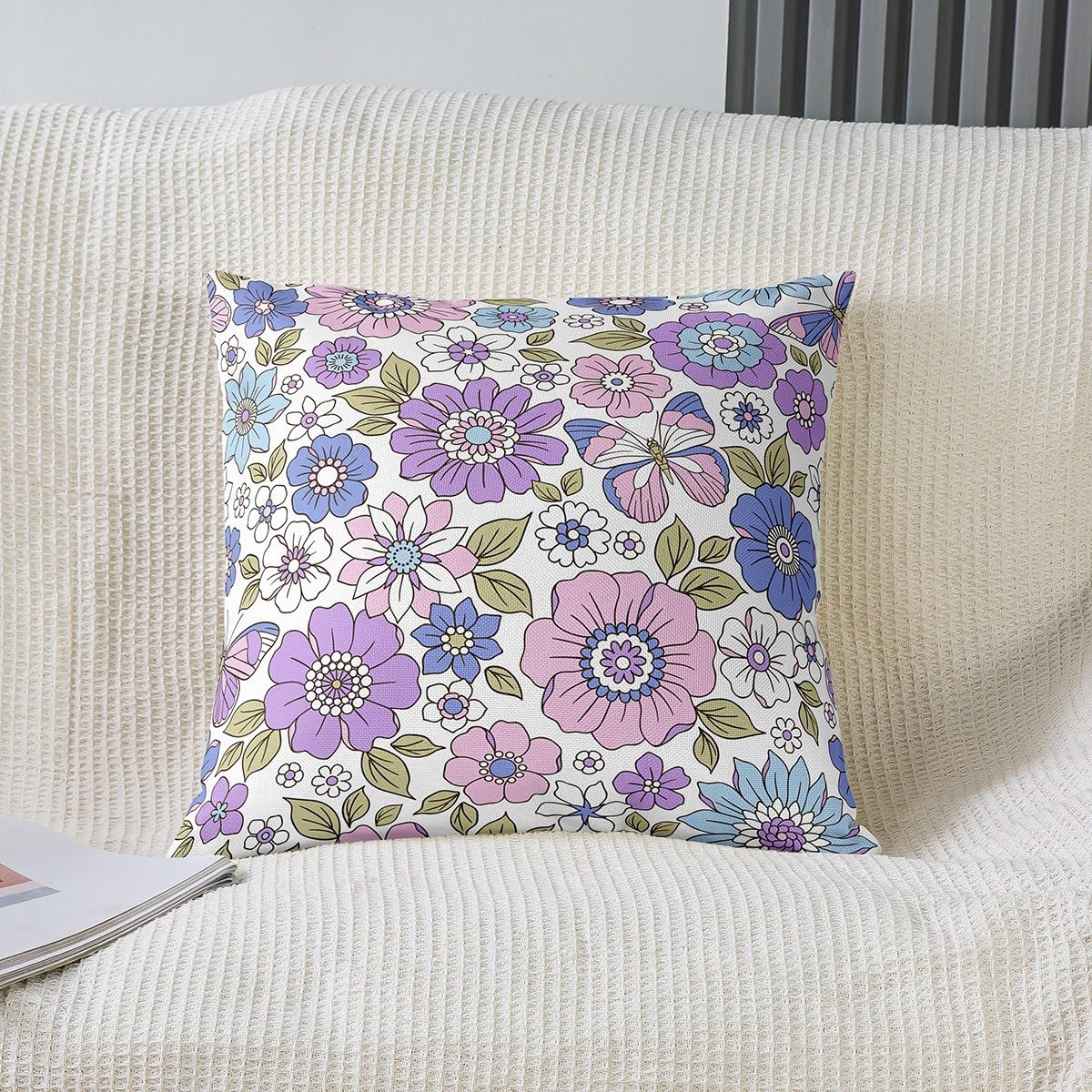 2 Federe Per Cuscini 50x50 Cm Con Motivo Floreale Acquerello – Marrone – Lino E Cotone – Per Divano E Letto - 3