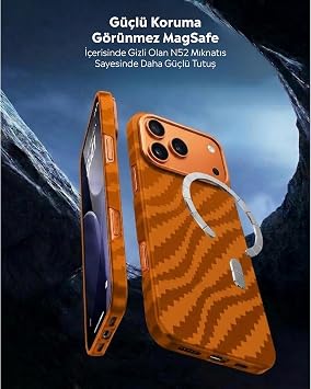 Babilden iPhone 17 Pro Max ile Uyumlu Kılıf Magsafe Şarjlı Karbon Fiber ArmorAir Kesik Kenarlı Kapak Turuncu
