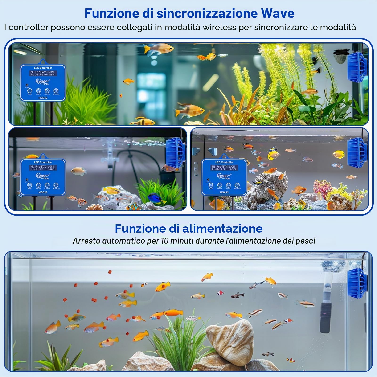 hygger 10W Pompa Per Acquario, 6 Modi Di Onda, Pompa Sommersa, Flusso D'Acqua Regolabile, Pompa Per Acquario, Con Supporto Magnetico, Per Acquari d'Acqua Dolce e Salata