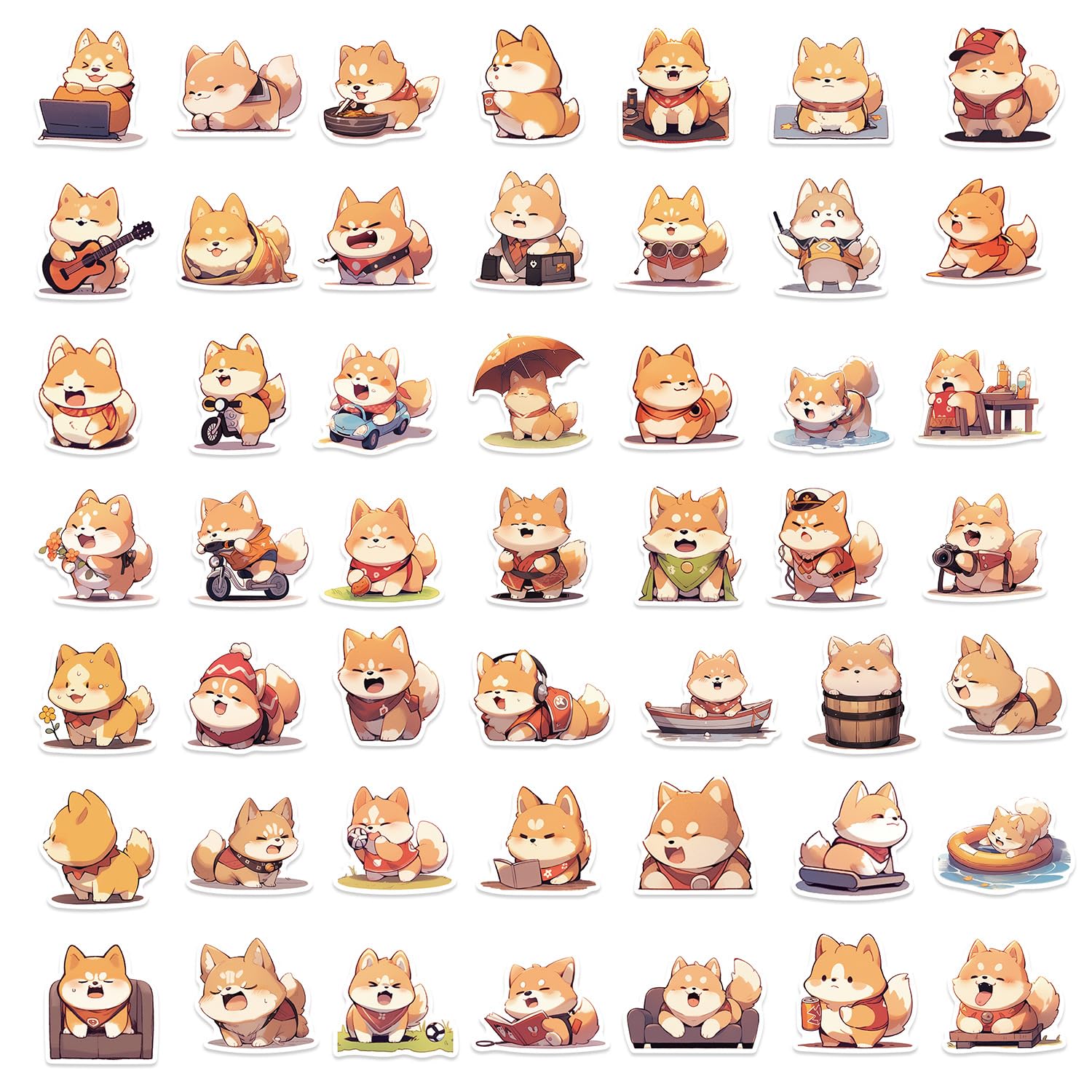 50Pcs Dog Shiba Inu Stickers Laptop Car Scrapbook Phone Skateboard Suitcase Luggage Bike Dog Stickers Vinyl Waterproof Aesthetic Personalised Stickers for Teens Boys Girls Adults - Image 2