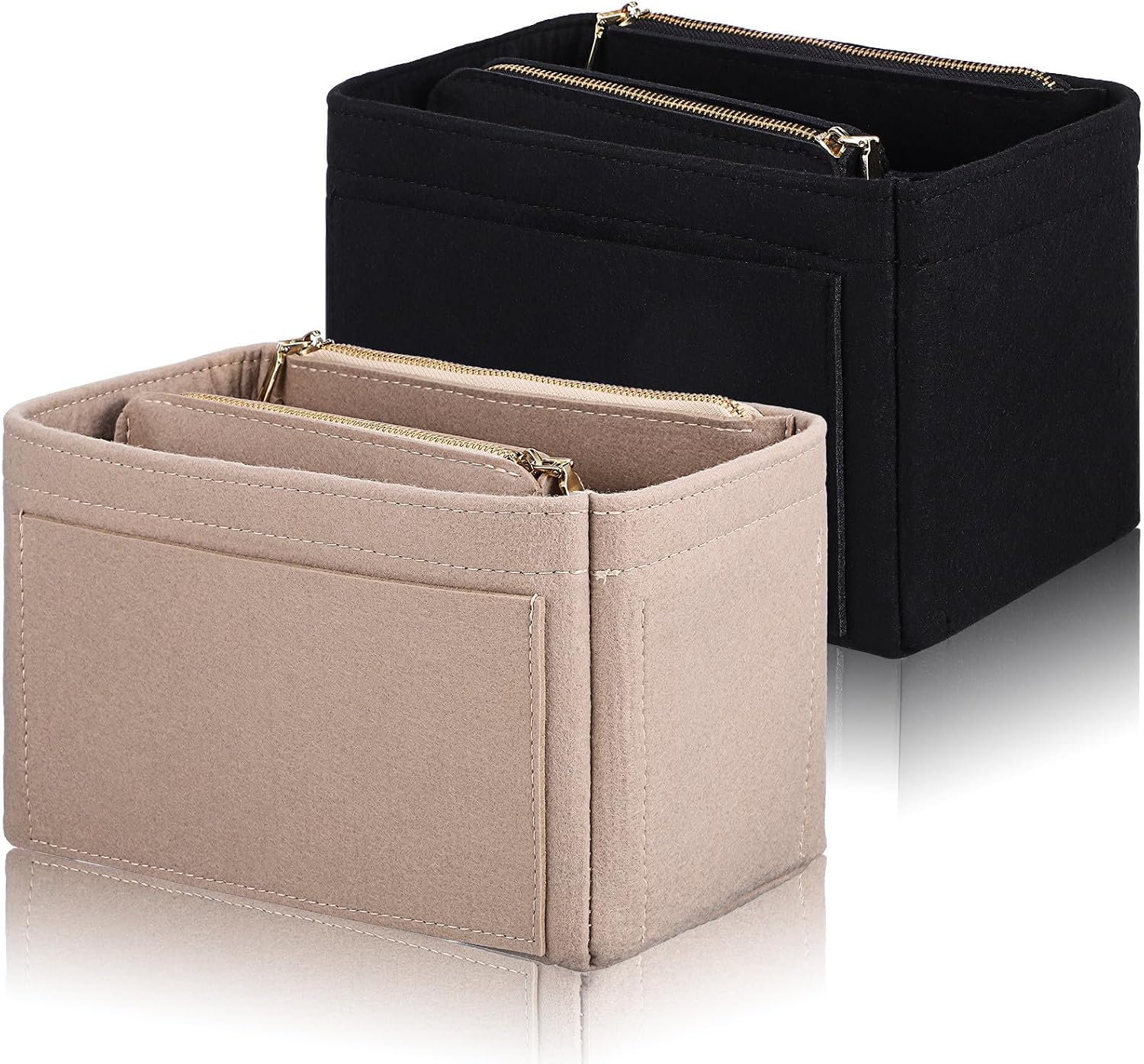 Purse and Zippered Pockets 2pcs with Multiple Compartments Felt Organizer Insert Large Capacity Handbag Organizer to Organize Jewelry and Electronic Devices for Tote Bags