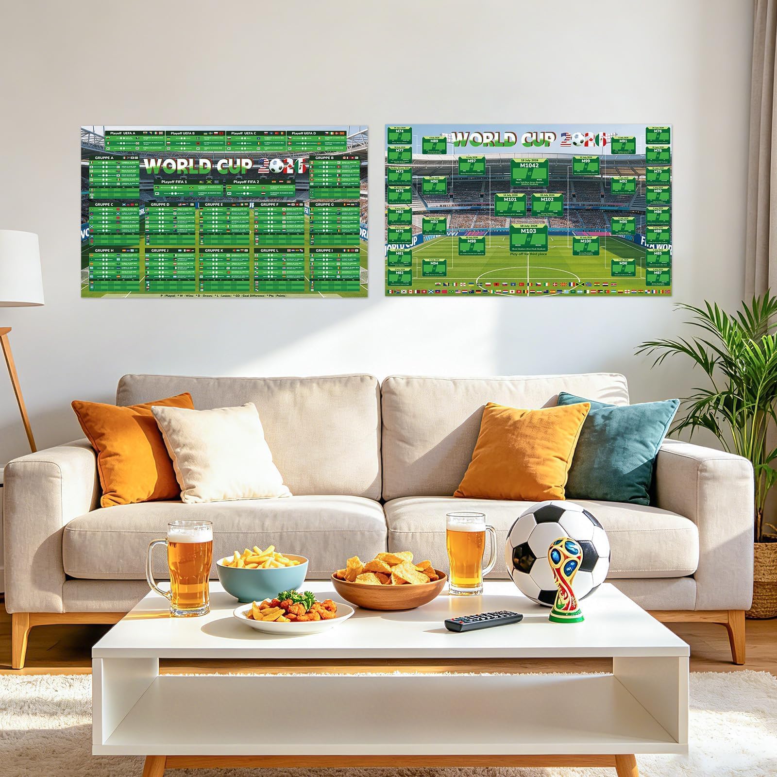 Aitsite Planificación del Mundial de Fútbol 2026 - Póster para decoración del Mundial 2026, planificador de fútbol con pegatinas de banderas y bolígrafo – Todos los partidos, fechas y sedes (Papel - 5