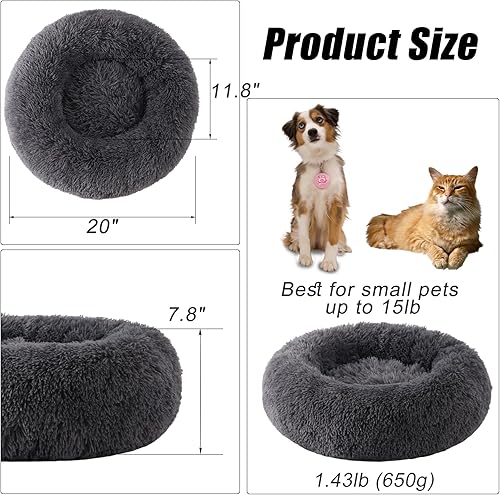 Miniatura 4 de Cama redonda pequeña para perros, camas para gatos de interior, cama calmante antiansiedad en forma de dona para cachorros y gatitos, cama redonda