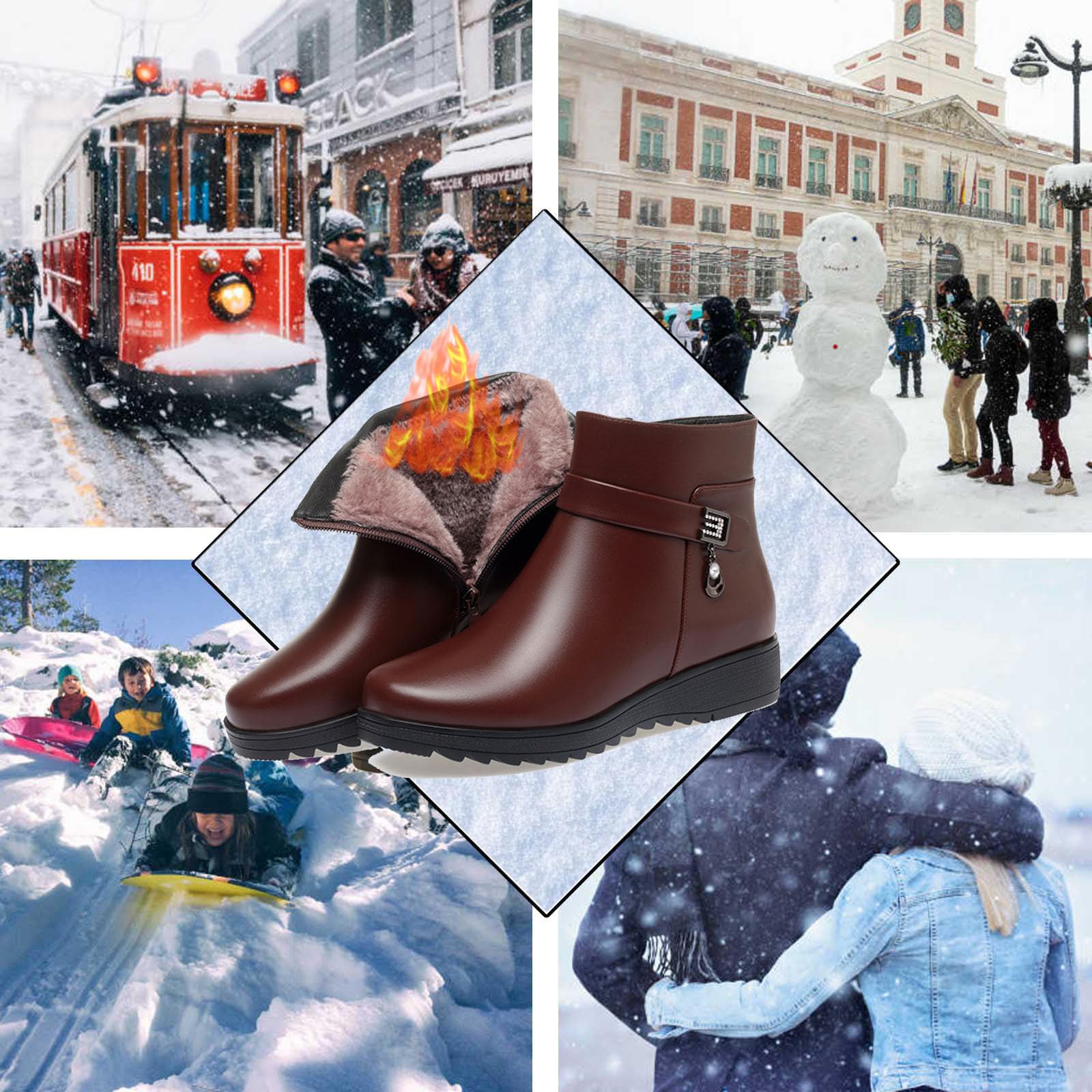 Orthopädische Damenstiefel aus echtem Leder, Wolle, einfarbig, Winter, Schnee, Plateau, Lederstiefel, wasserdicht, gefüttert, seitlicher Reißverschluss, flache Stiefeletten