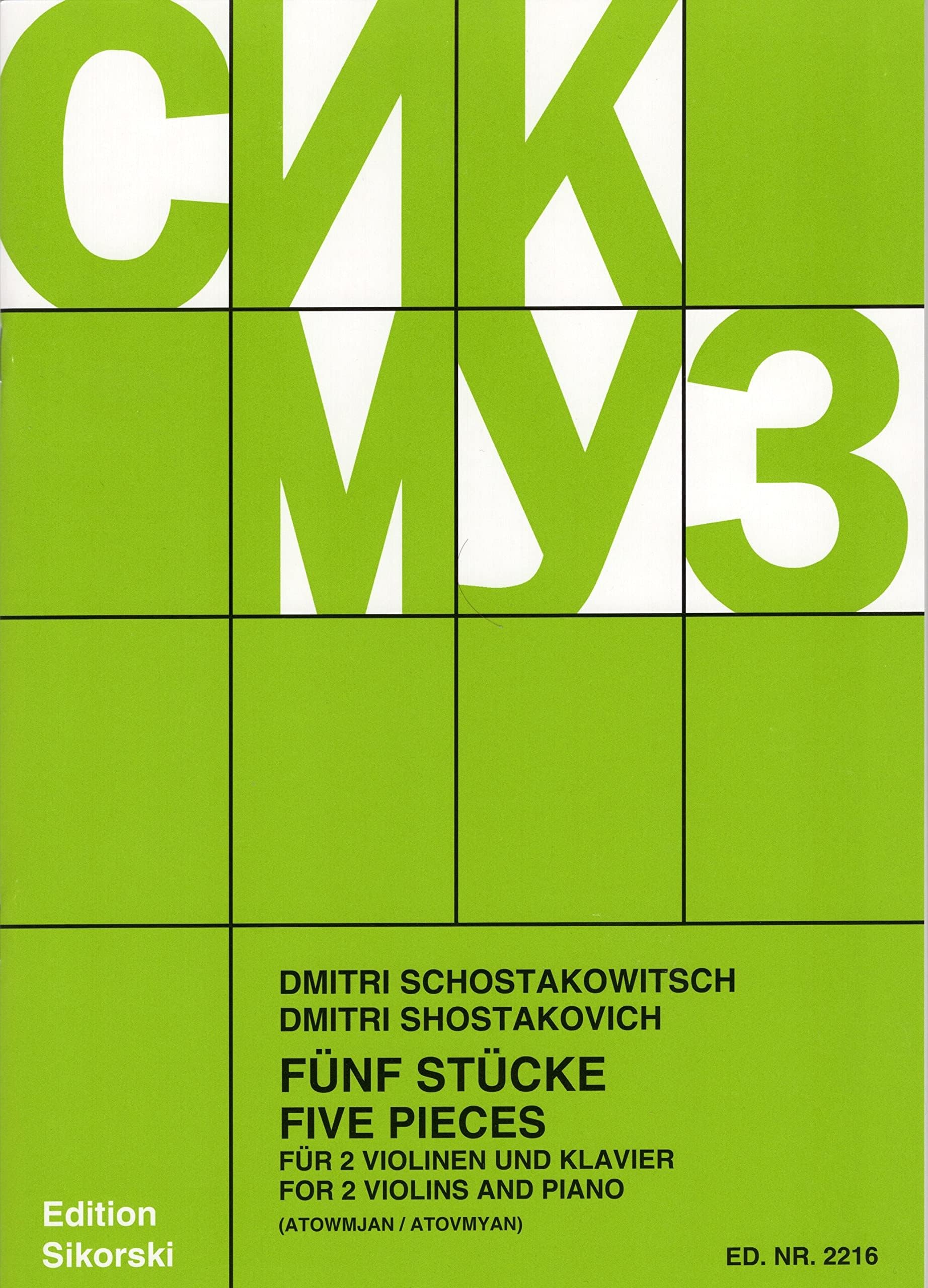 Shostakovich: Five Pieces - For Two Violins and Piano (Set of Parts)