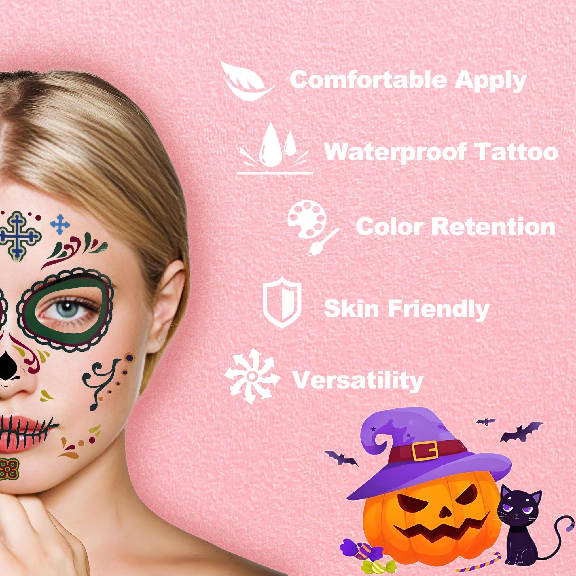 12 Pcs Halloween Face Tattoos - Image 2