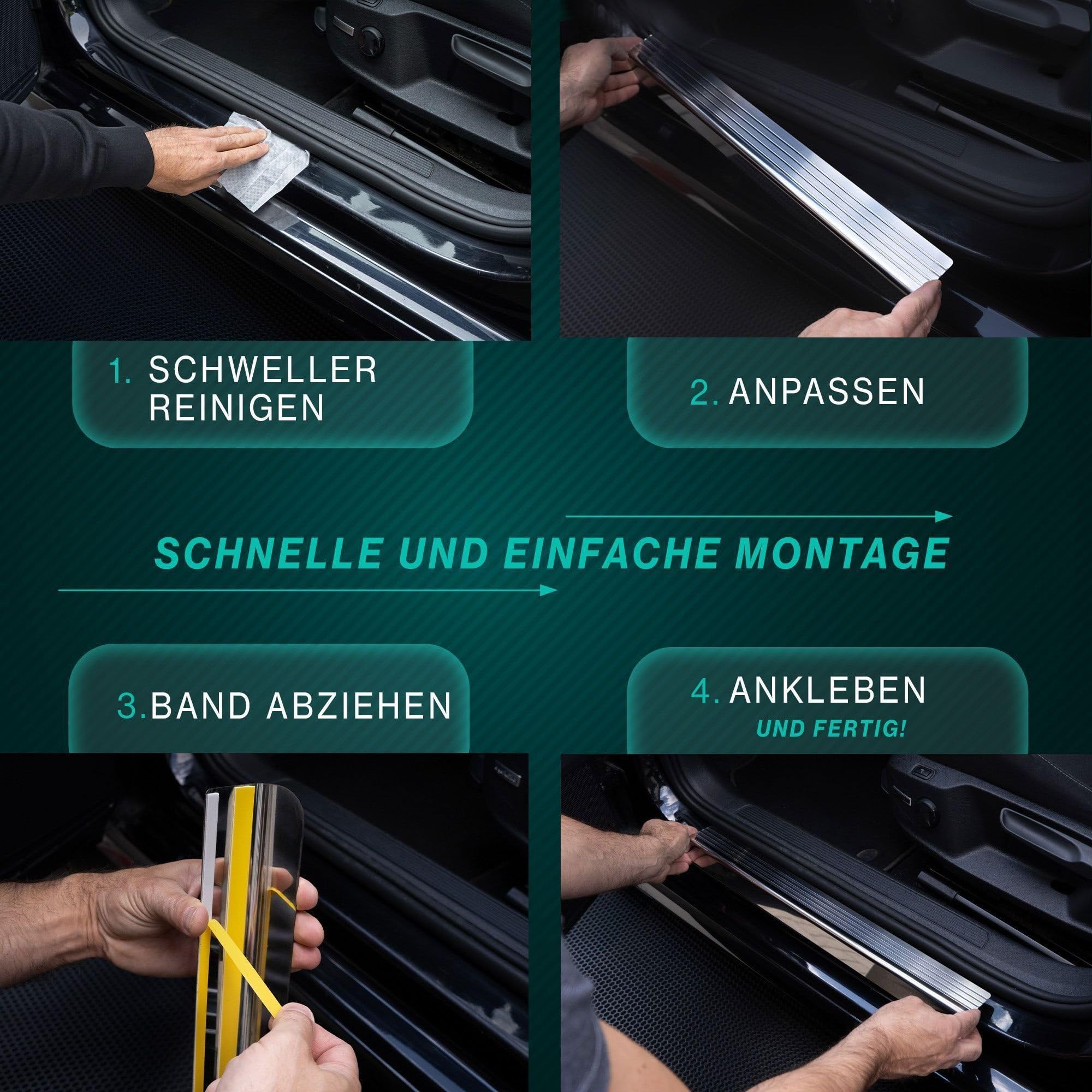 CHROMEMASTER | Einstiegsleisten Edelstahl Kompatibel mit Dacia Jogger I 2022+ | Rostfreier Stahl, Gebürstet; Kratzschutz für Türschweller-Auto Zubehör Selbstklebend: 4 Stk.-teiliges Set