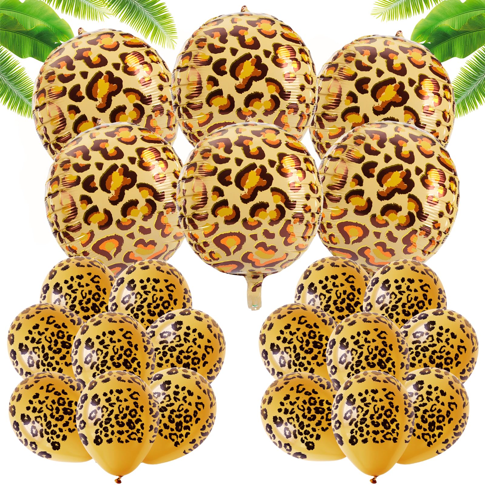 BruinBang 31PCS Cheetah Balloons Set with 6 Pcs 22 Inch Cheetah Print Aluminum Foil Balloons & 25 Pcs Leopard Spots Latex Balloon for Wildlife Animal