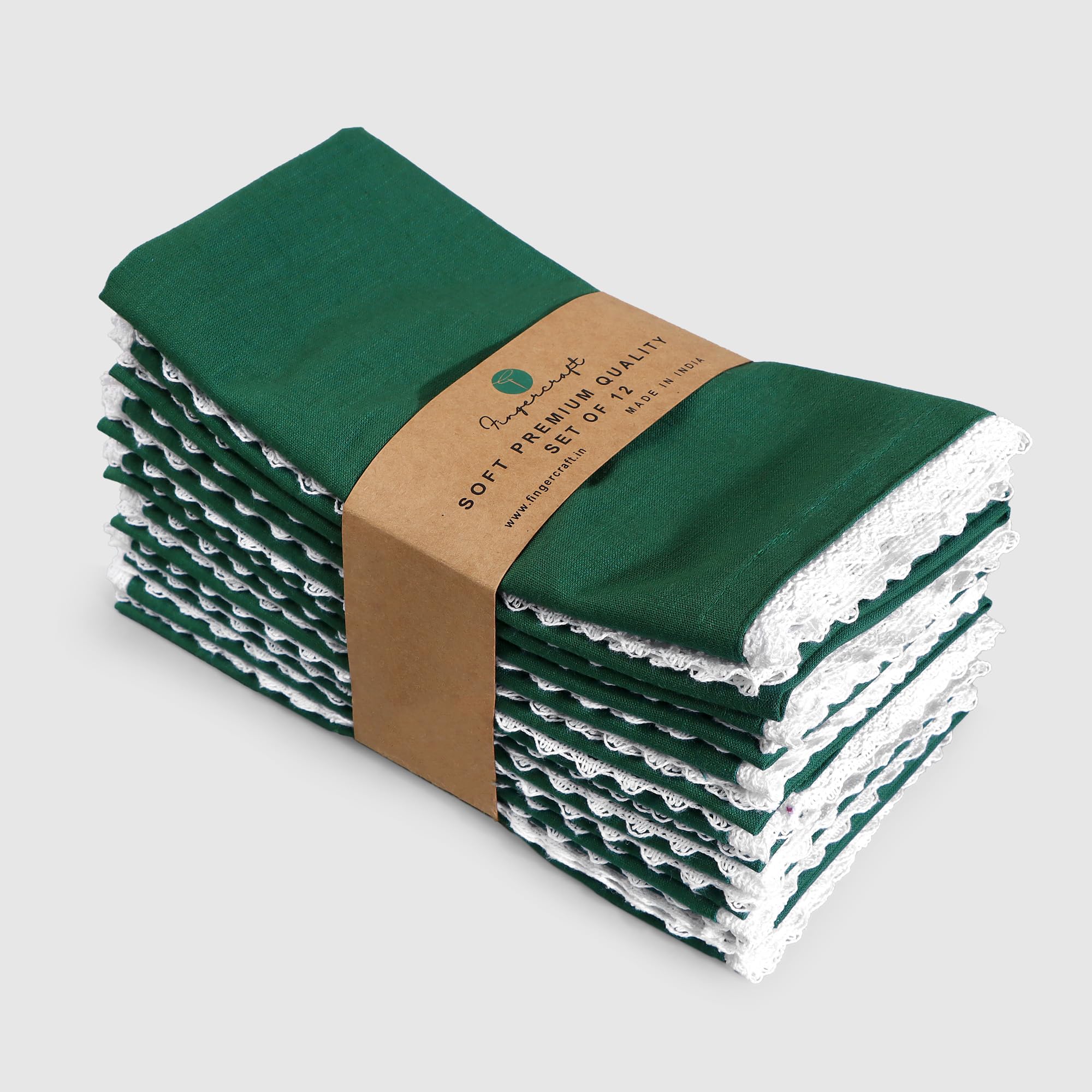FINGERCRAFT Tovaglioli di stoffa in misto cotone, confezione da 12 pezzi, vintage, rustici, di alta qualità, con angoli smussati, con elegante pizzo per uso quotidiano, pre-ristretti e con buona