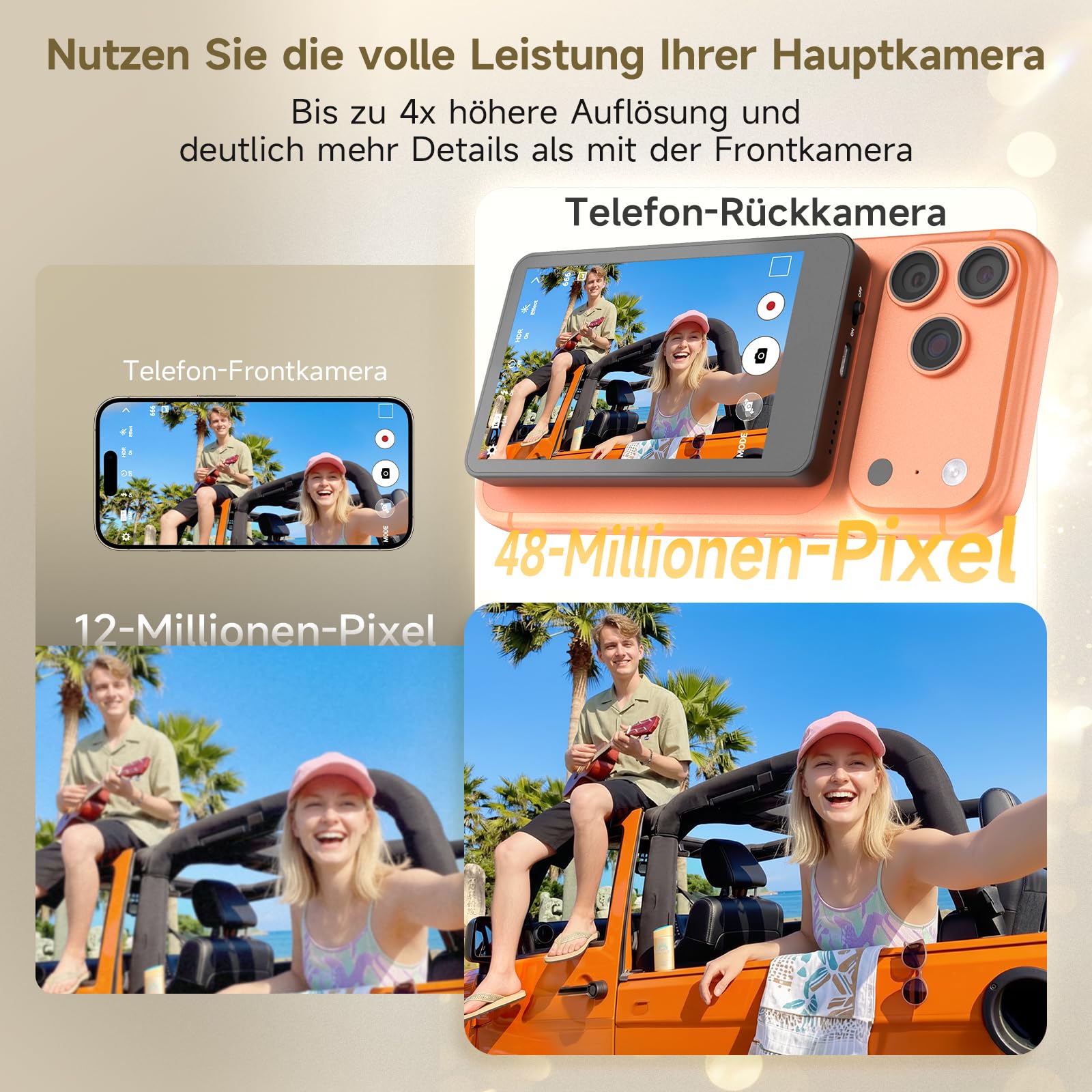 Rollei Easy Creator Selfie Monitor 3,97" Smartphone Rückkamera Magnetisch Vlog Bildschirm für iPhone und Android für TikTok Live Streaming Smartphone-Vlog-Selfie-Monitor-Bildschirm