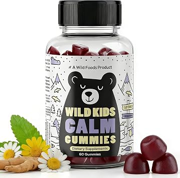 Wild Kids Calm Gummies Support Relaxation, Stress Relief & Sleep, 60 Counts | Berry Flavor Ashwagandha Gummies for Kids W/ GABA, L-Theanine, Lemon Balm & Charmomile - For Children 4+
