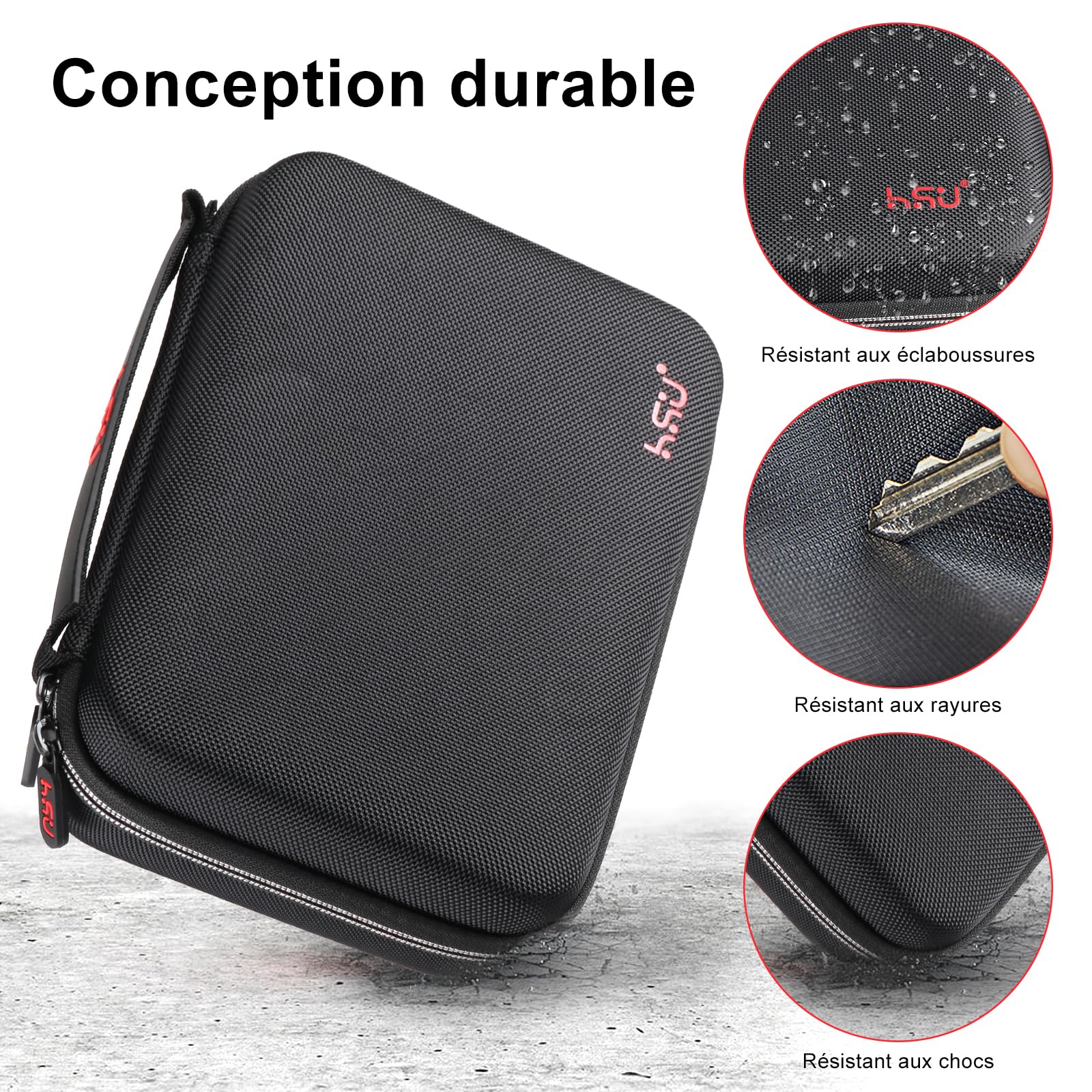 HSU Sac de Transport pour GoPro, Etui de Protection étanche à la Surface pour Caméras d'action Hero 12/11/10/9/8/7/6/5/4/3 et Accessoires