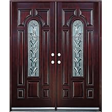 Exterior Wood Door with Arched Glass Pre-Hung Pre-Finished Double Entry Door 280- Righthand Swing 36x80